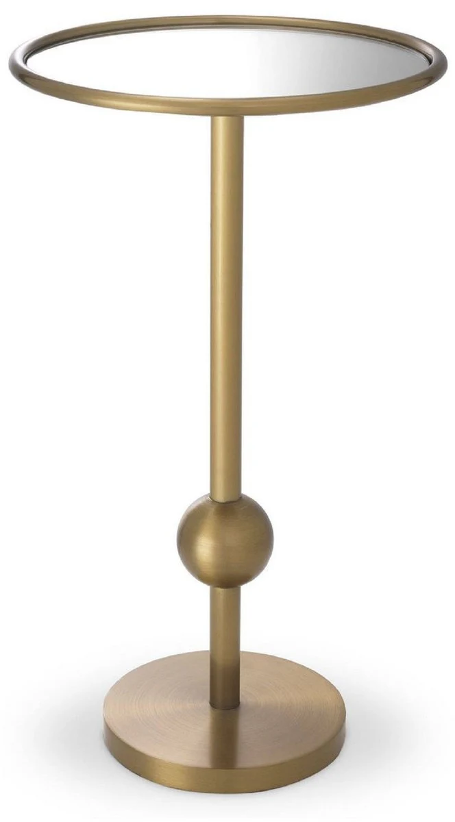 Luxus Beistelltisch Messingfarben Ø 26 x H. 45,5 cm - Runder Edelstahl Tisch mit Spiegelglas - Luxus Wohnzimmer Möbel