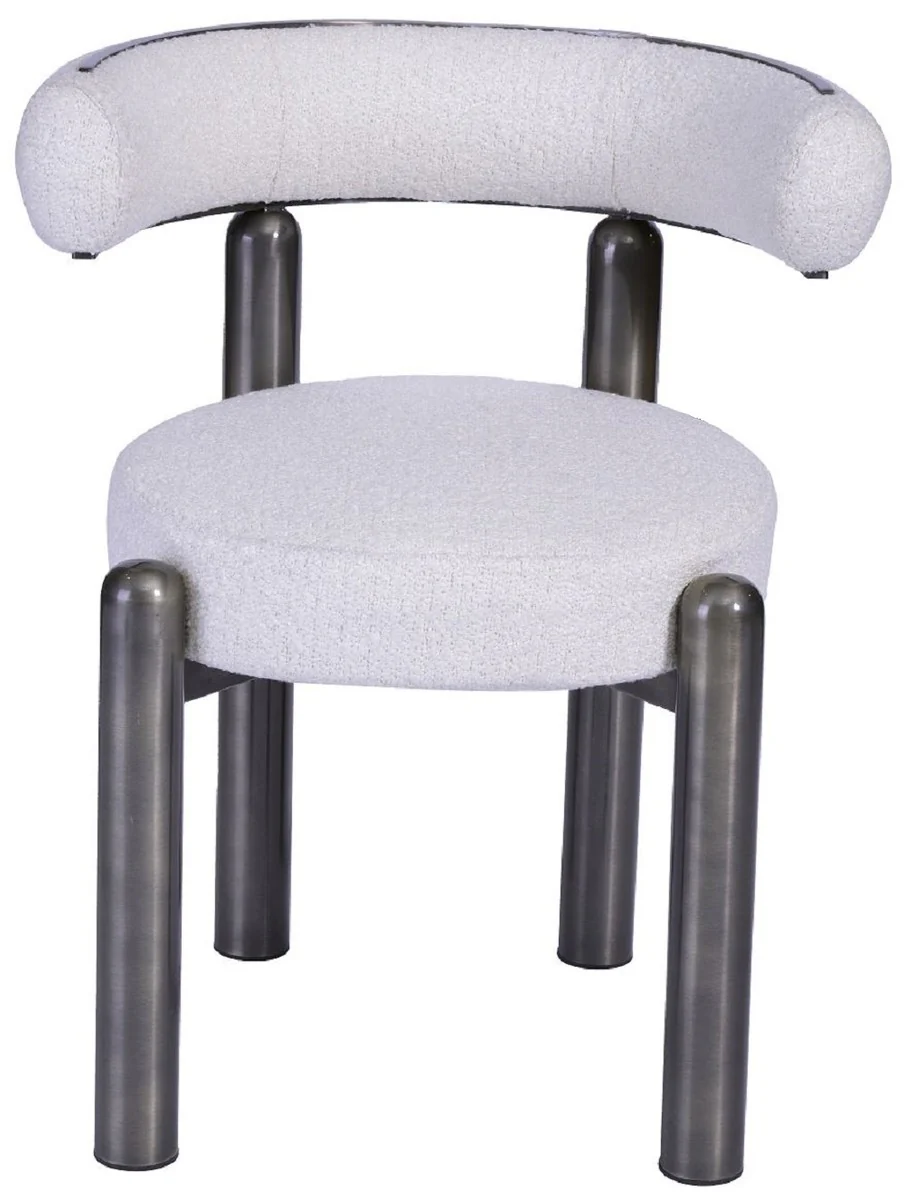 Luxus Esszimmer Stuhl mit gebogener Rückenlehne Weiß / Grau - Esszimmer Möbel