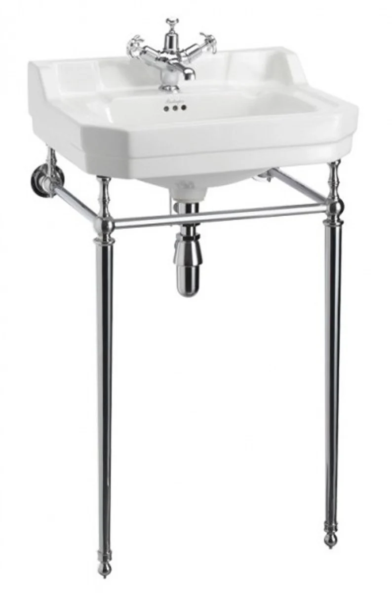 Jugendstil Stand Waschtisch Weiß / Chrom B 56cm Mod5 - Art Deco Waschbecken Barock Antik Stil