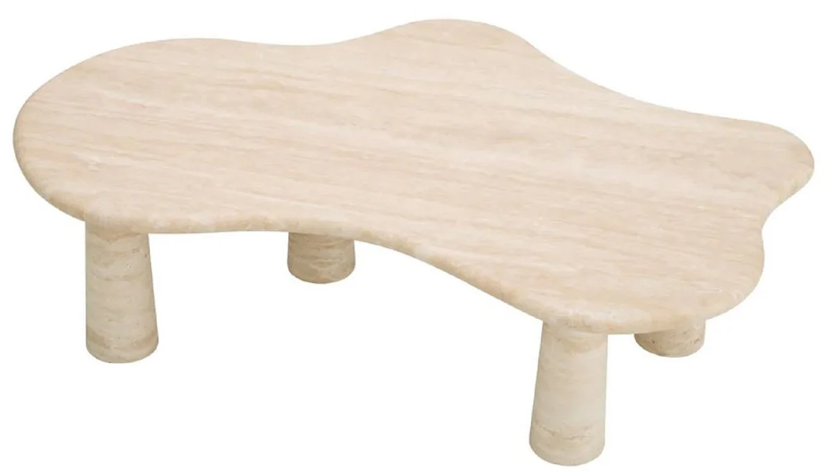 Luxus Couchtisch Beige 116 x 73 x H. 34 cm - Travertin Naturstein Wohnzimmertisch - Wohnzimmer Möbel - Travertin Möbel - Luxus Möbel - Luxus Einrichtung