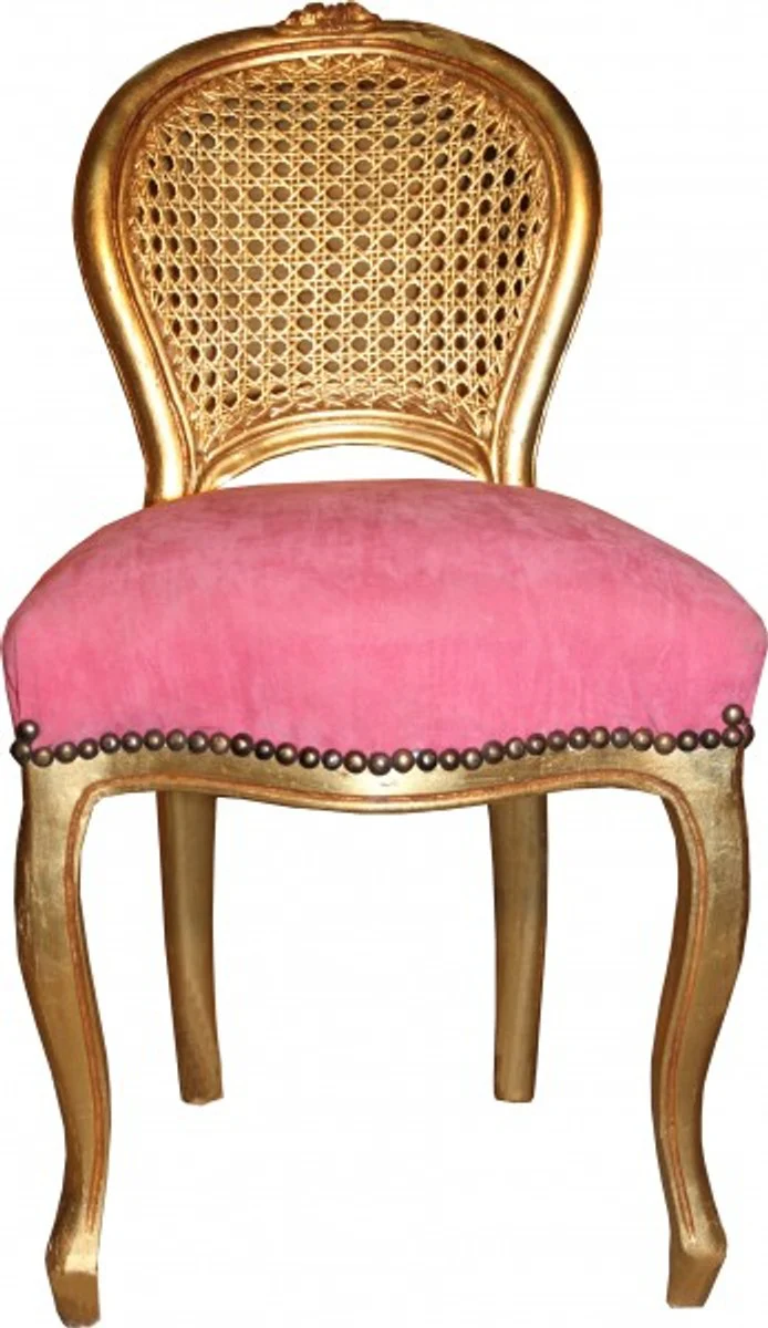 Barock Damen Stuhl Rosa / Gold Schminkstuhl
