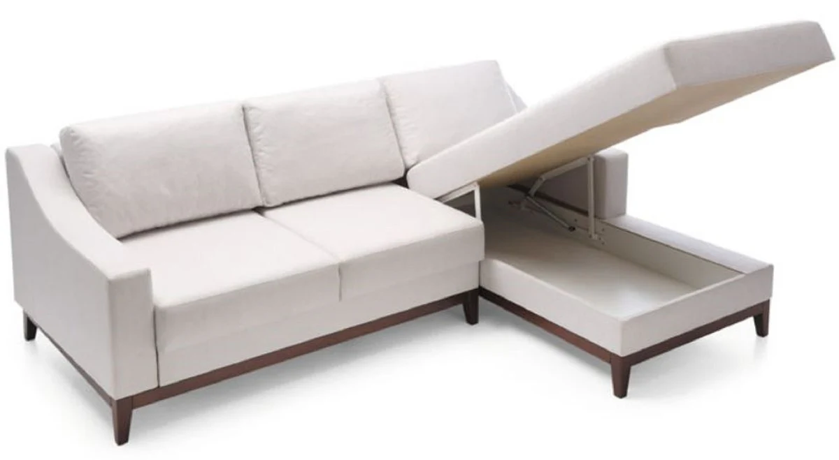 Luxus Ecksofa Weiß / Dunkelbraun 225 x 173 x H. 77 cm - Wohnzimmer Sofa mit Schlaffunktion - Wohnzimmer Möbel - Luxus Möbel - Luxus Interior