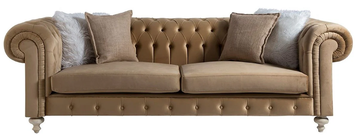 Luxus Chesterfield 3er Sofa Hellbraun 240 x 100 x H. 78 cm - Chesterfield Wohnzimmer Sofa - Chesterfield Wohnzimmer Möbel - Luxus Kollektion