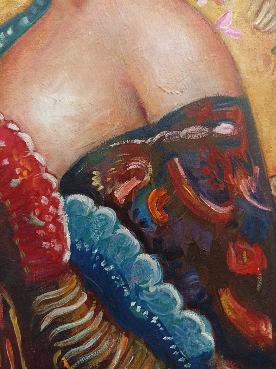 Vintage Öl Gemälde nach Gustav Klimt Lady 60,96 x H. 101,60 cm - Authentisches Antik Gemälde nach Original - Handgemalt