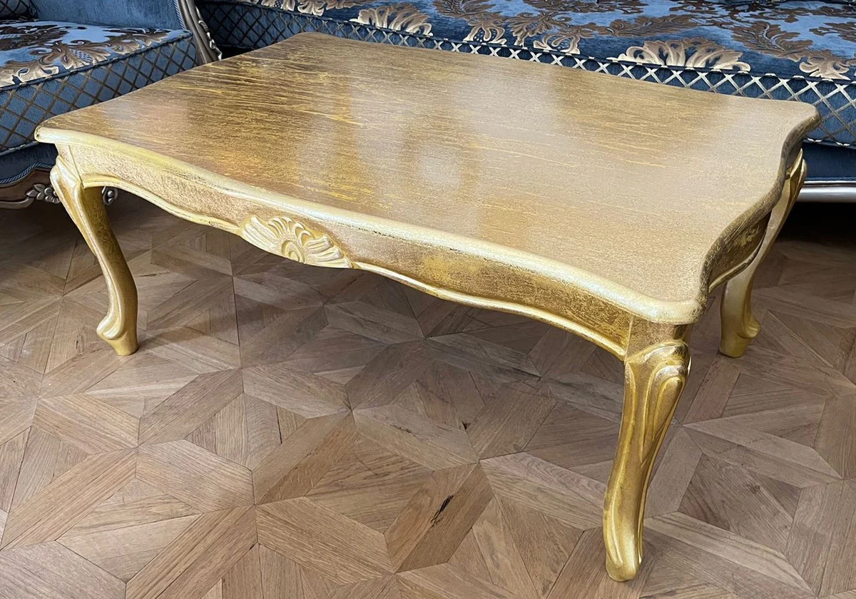 Luxus Barock Couchtisch Antik Gold - Massivholz Wohnzimmertisch im Barockstil - Barock Möbel - Luxus Möbel im Barockstil - Barock Einrichtung - Edel & Prunkvoll