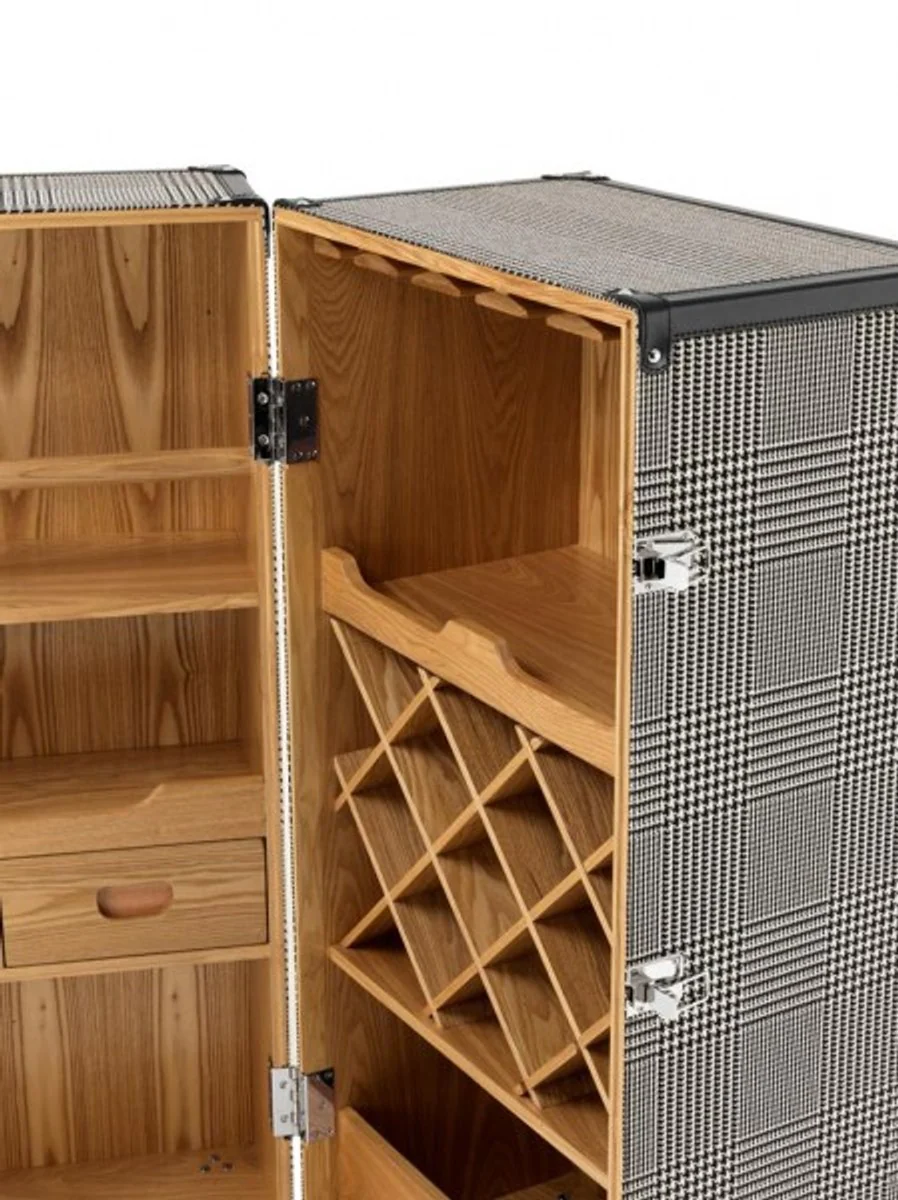 Luxus Bar Schrank im Vintage Koffer Design Schwarz / Weiß - Kommode - Art Deco Barock Jugendstil Kofferschrank - Luxus Hotel Bar Trolley