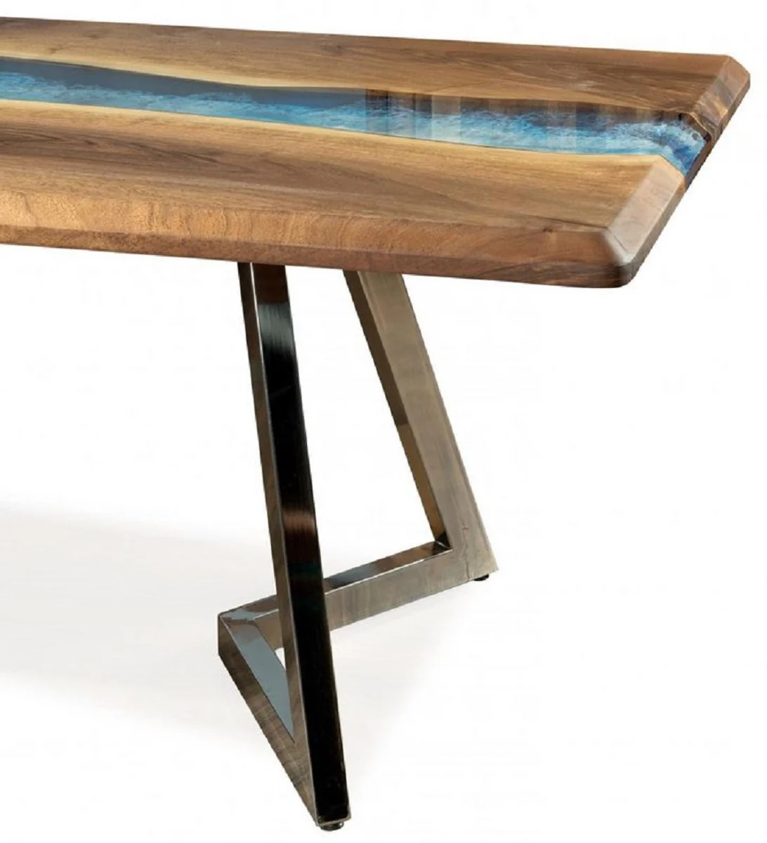 Luxus Esstisch Braun / Blau / Silber 250 x 100 x H. 76 cm - Rechteckiger Küchentisch mit Epoxiharz - Esszimmer Möbel - Epoxiharz Möbel - Luxus Möbel