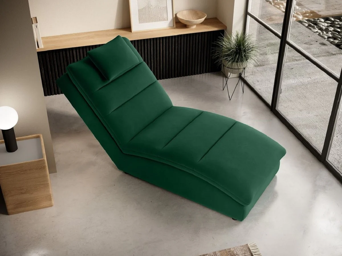 Luxus Chaiselongue mit Kopfkissen Grün 85 x 170 x H. 92 cm - Wohnzimmer Liegesessel - Relexliege - Recamiere - Wohnzimmer Möbel - Luxus Möbel
