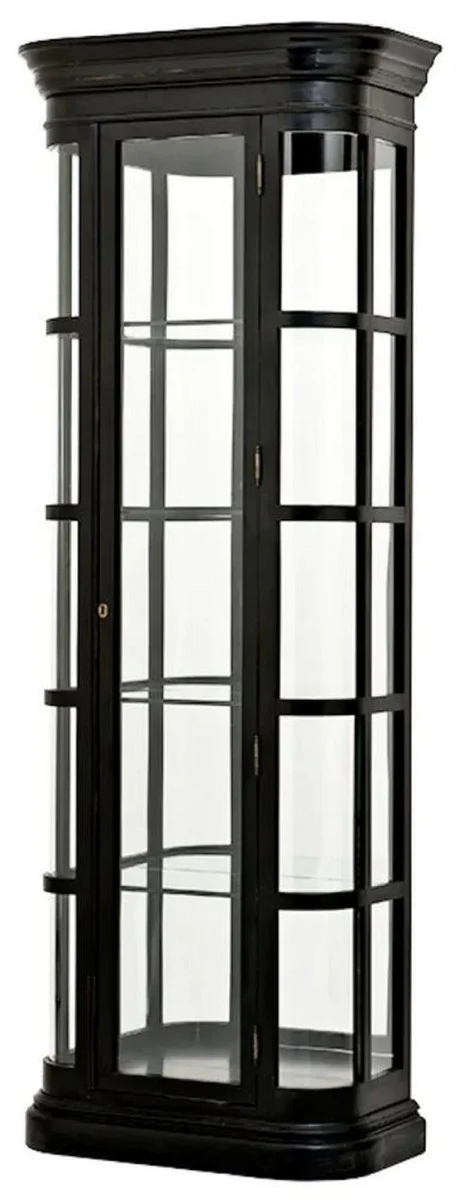 Luxus Vitrine Schwarz 87,5 x 44,5 x H. 238 cm - Ovaler Massivholz Vitrinenschrank mit Glastür und Glasregalen - Luxus Möbel - Luxus Qualität