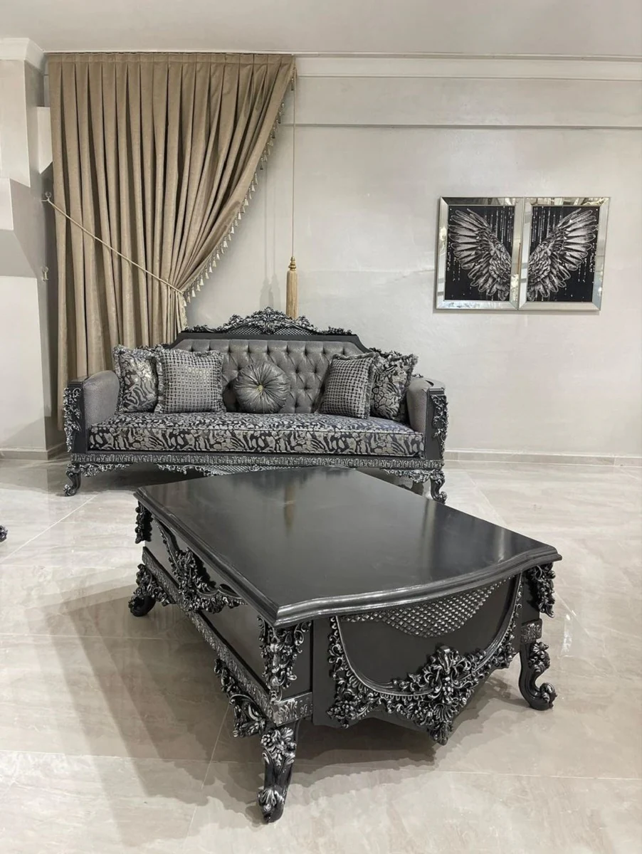 Luxus Barock Couchtisch Grau / Silber - Prunkvoller Wohnzimmertisch im Barockstil - Barockstil Wohnzimmer Möbel - Barock Einrichtung - Barock Möbel - Luxus Möbel im Barockstil