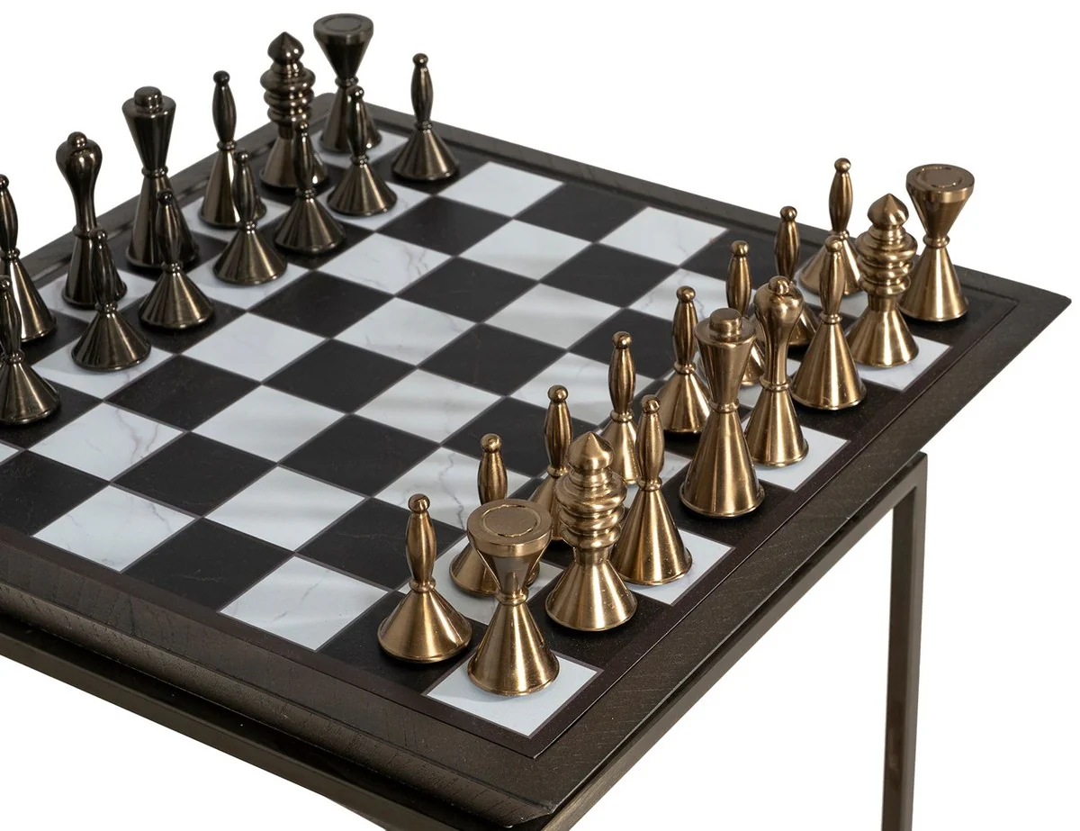 Luxus Schach Beistelltisch Dunkelbraun / Weiß / Beige / Bronze 50 x 50 x H. 70 cm - Wohnzimmer Beistelltisch - Hotel Tisch - Wohnzimmer Möbel - Hotel Möbel - Luxus Qualität