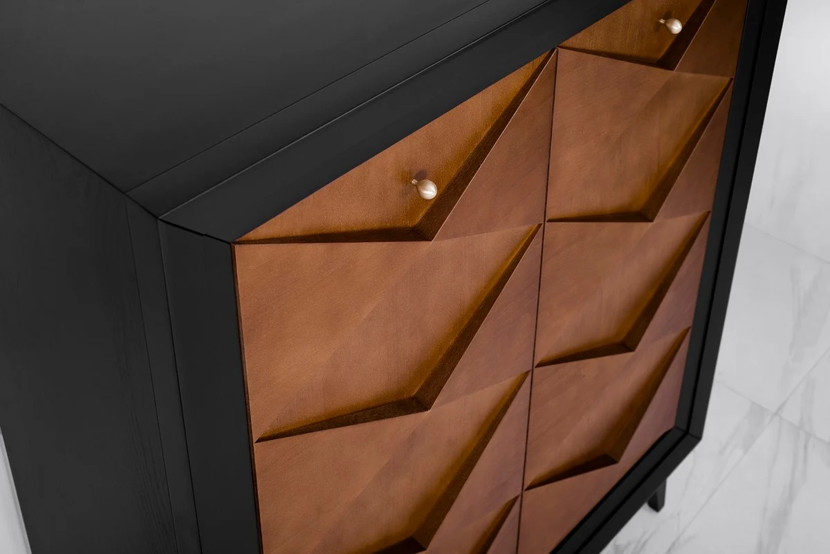 Luxus Neoklassik Kommode Schwarz / Braun 120 x H143 cm - Sideboard Art Deco Möbel