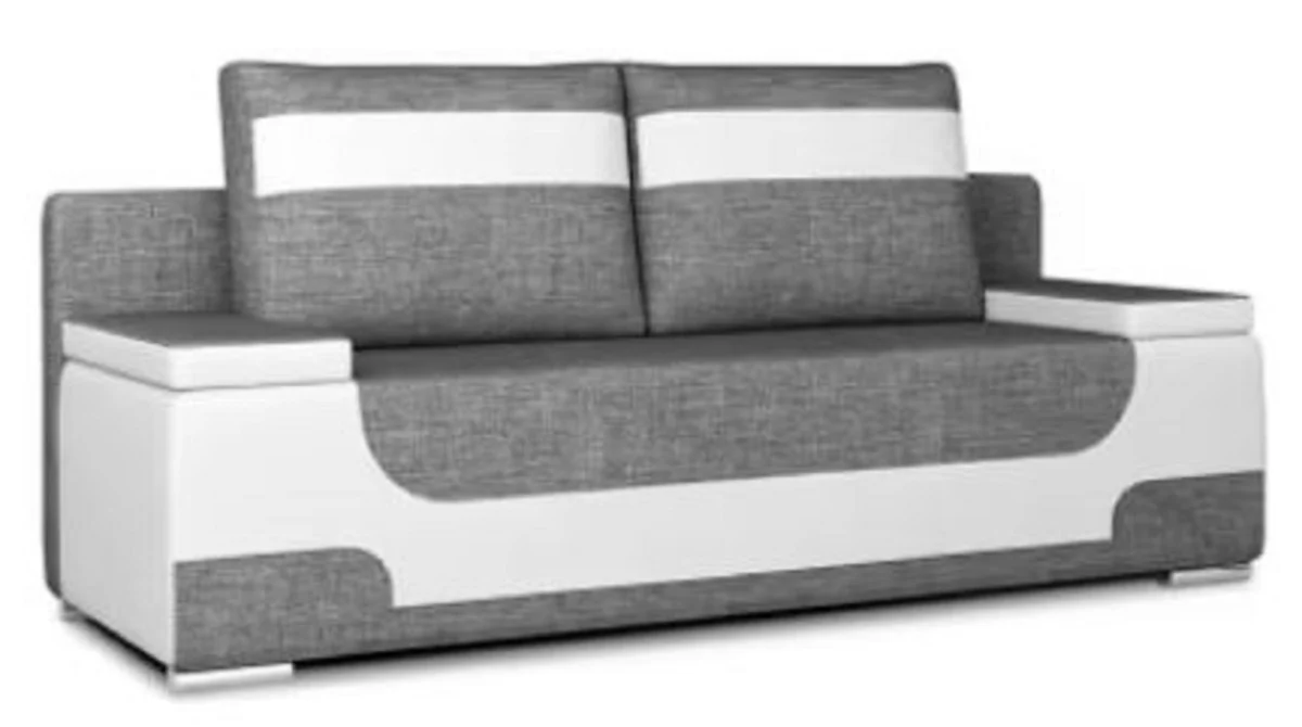 Luxus Schlafsofa Grau / Weiß / Silber 200 x 92 x H. 90 cm - Wohnzimmer Sofa mit Schlaffunktion - Wohnzimmer Möbel - Luxus Möbel - Luxus Interior