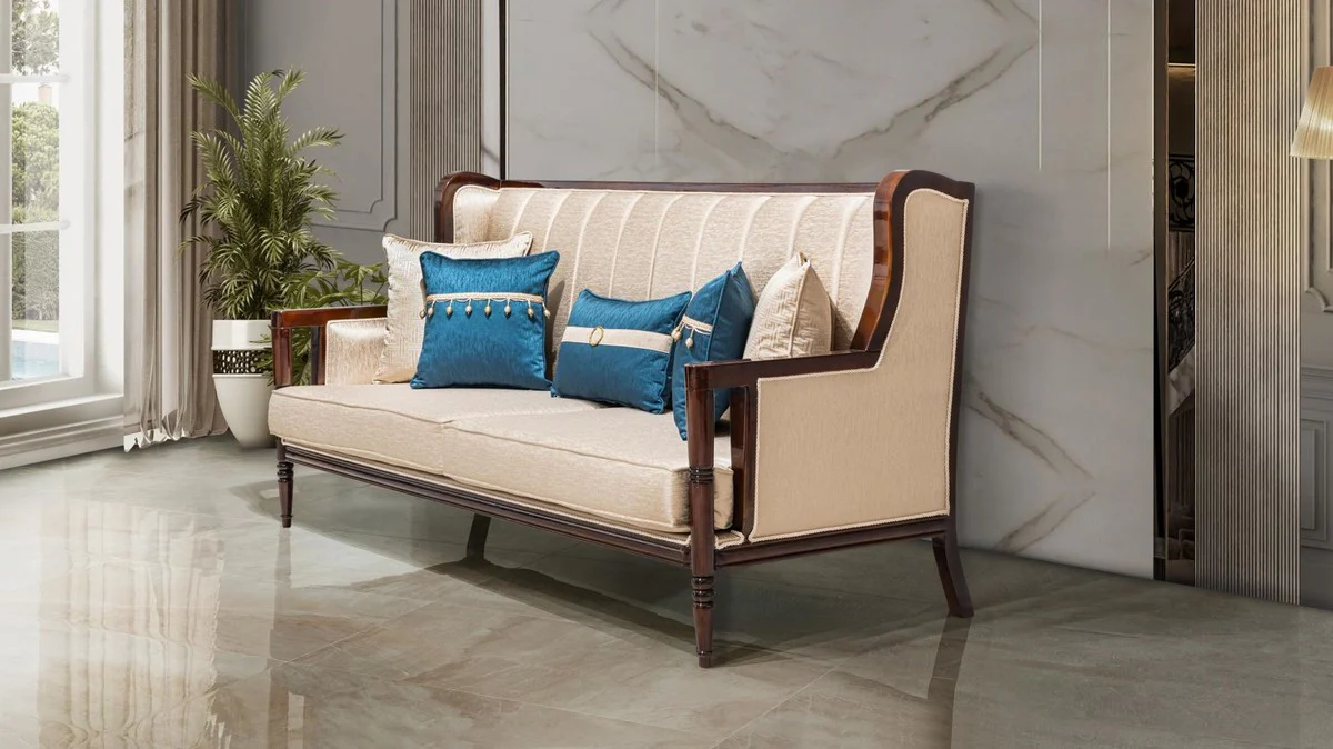 Luxus Barockstil Wohnzimmer Möbel Set Beige / Blau / Dunkelbraun