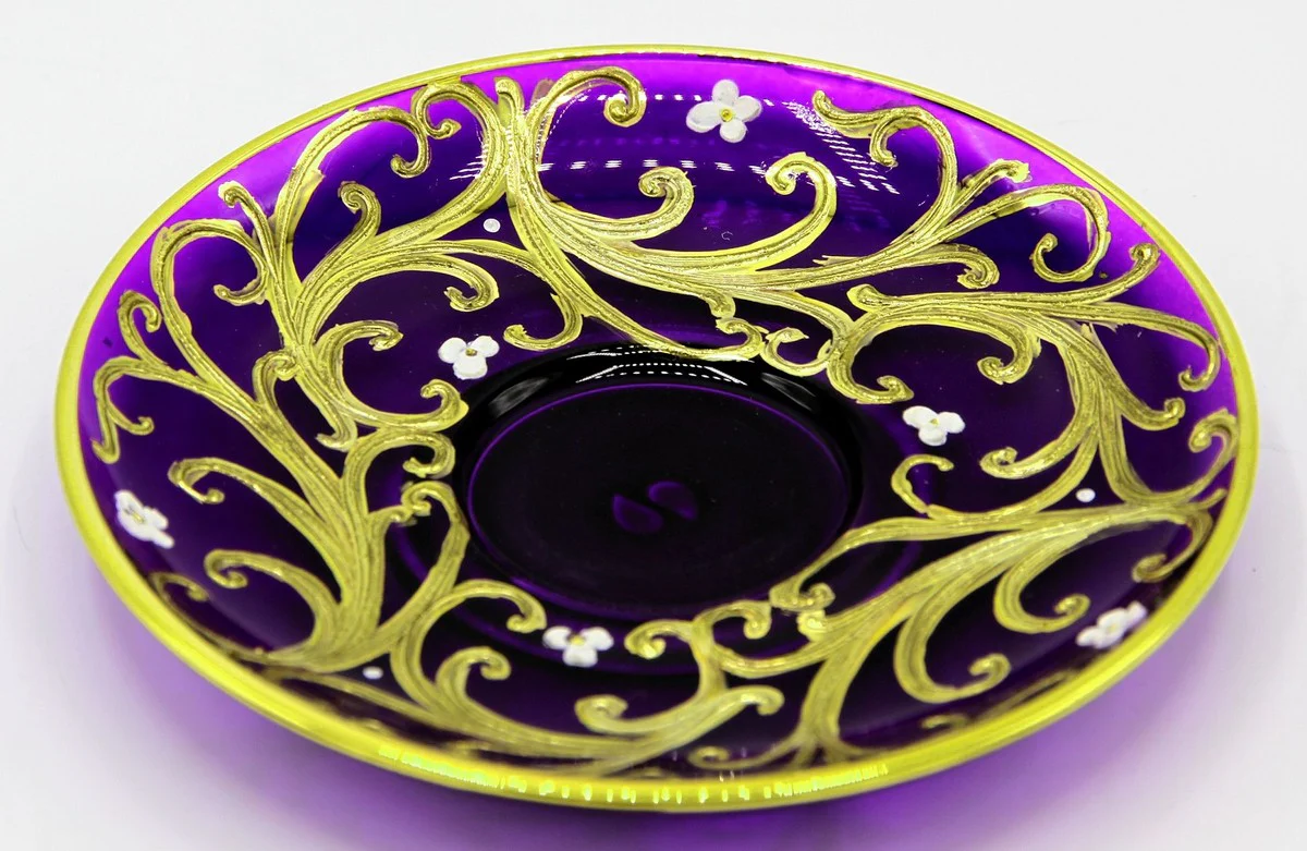 Luxus Barock Kaffee / Tee Tassen 6er Set Lila / Gold - Handgefertigte & handbemalte Tassen mit Untertassen - Hotel & Restaurant Accessoires - Luxus Qualität