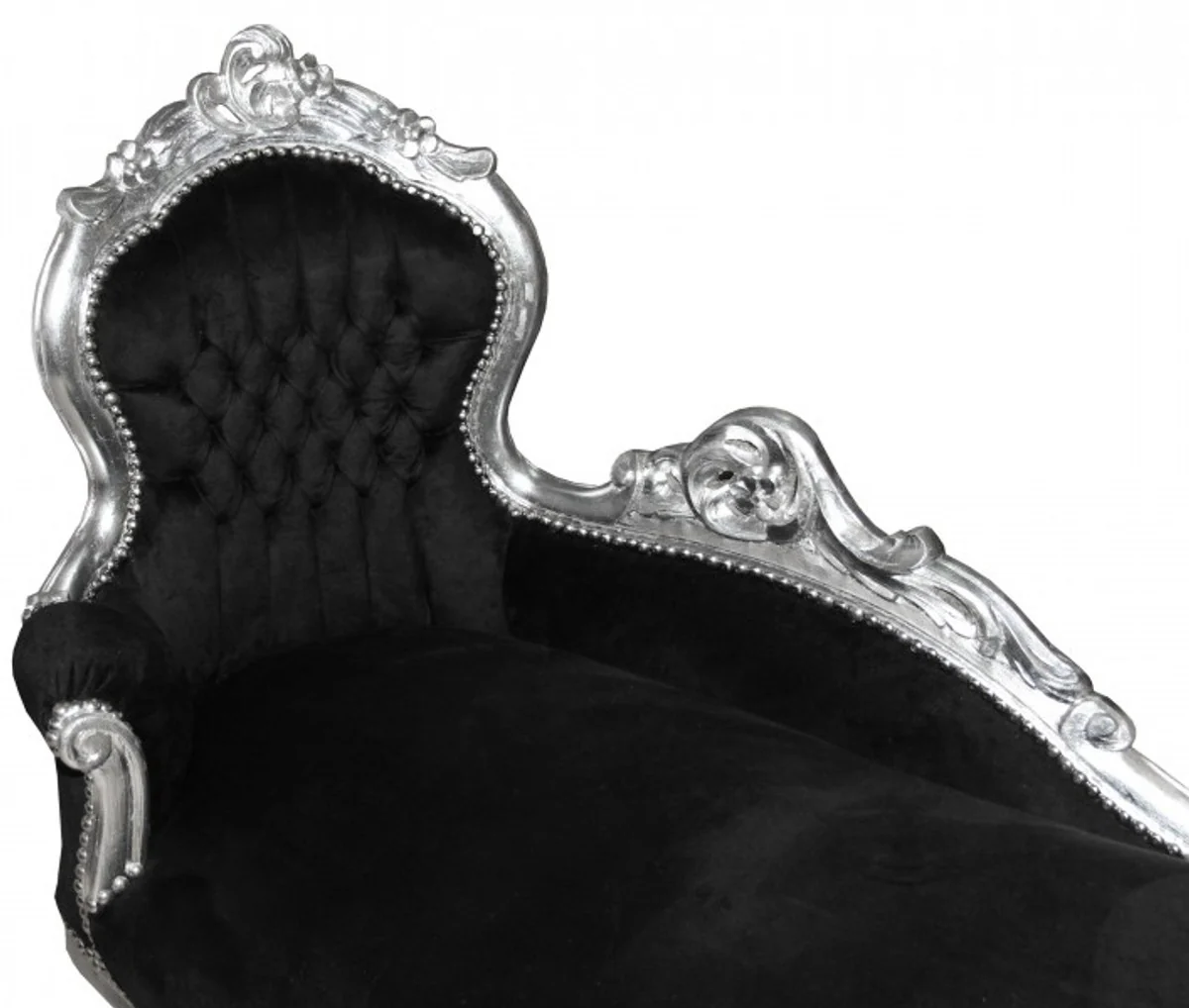 Barock Chaiselongue King Schwarz / Silber- Antik Möbel Liege Recamiere