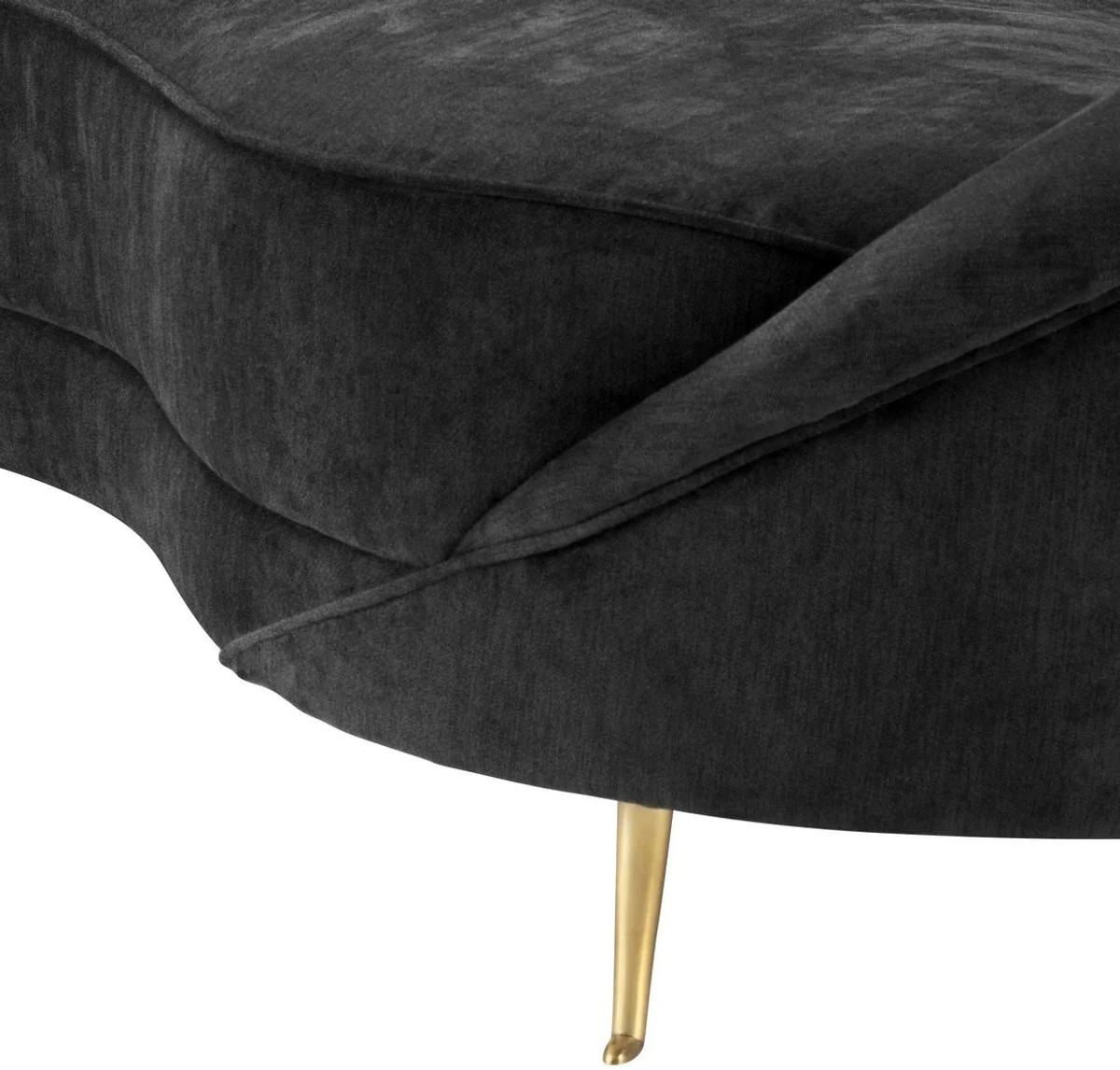 Designer Samt Sofa Schwarz / Messingfarben 245 x 87 x H. 79 cm - Gebogene Luxus Couch - Designer Wohnzimmer Möbel