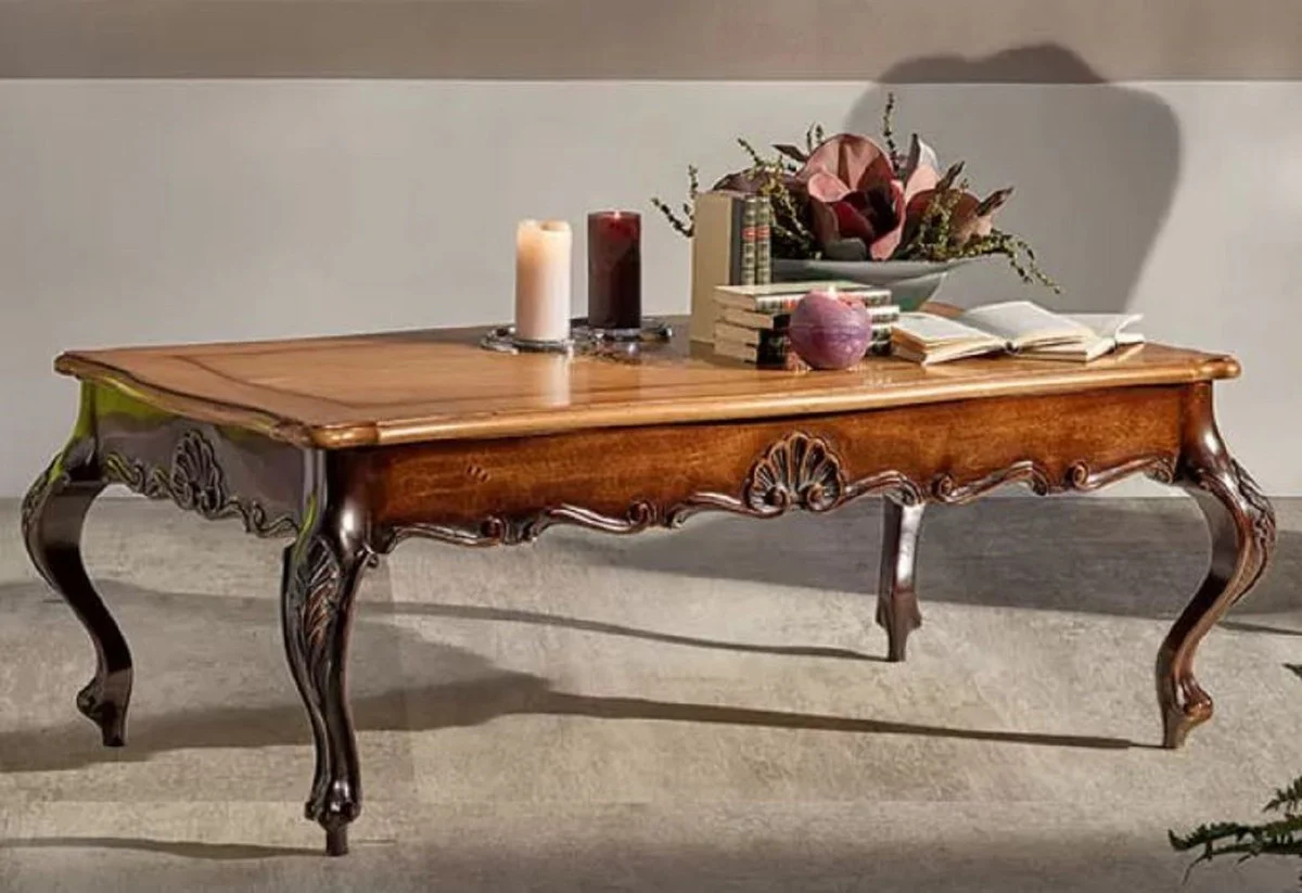 Luxus Barock Couchtisch Braun - Rechteckiger Massivholz Wohnzimmertisch im Barockstil - Barock Wohnzimmer & Hotel Möbel - Luxus Qualität - Made in Italy