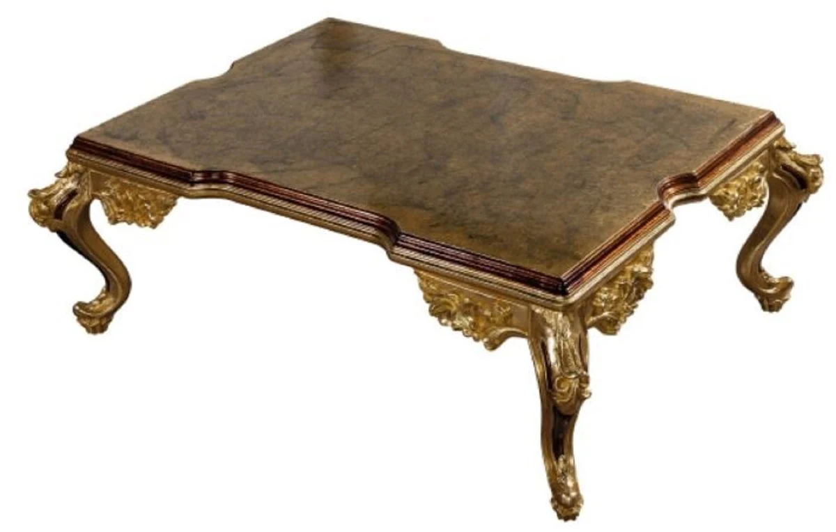 Luxus Barock Couchtisch Gold / Braun - Massivholz Wohnzimmertisch im Barockstil - Barock Wohnzimmer Möbel - Edel & Prunkvoll