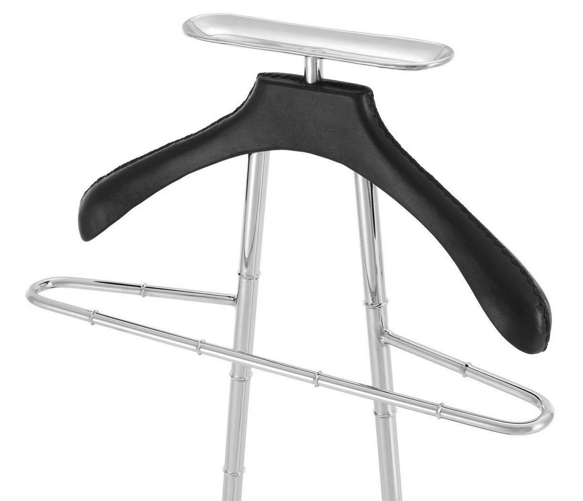 Luxus Dressboy Silber / Schwarz 50,5 x 31 x H. 117 cm - Kleiderständer Garderobenständer Anzugständer Stummer Diener Herrendiener - Luxus Accessoires