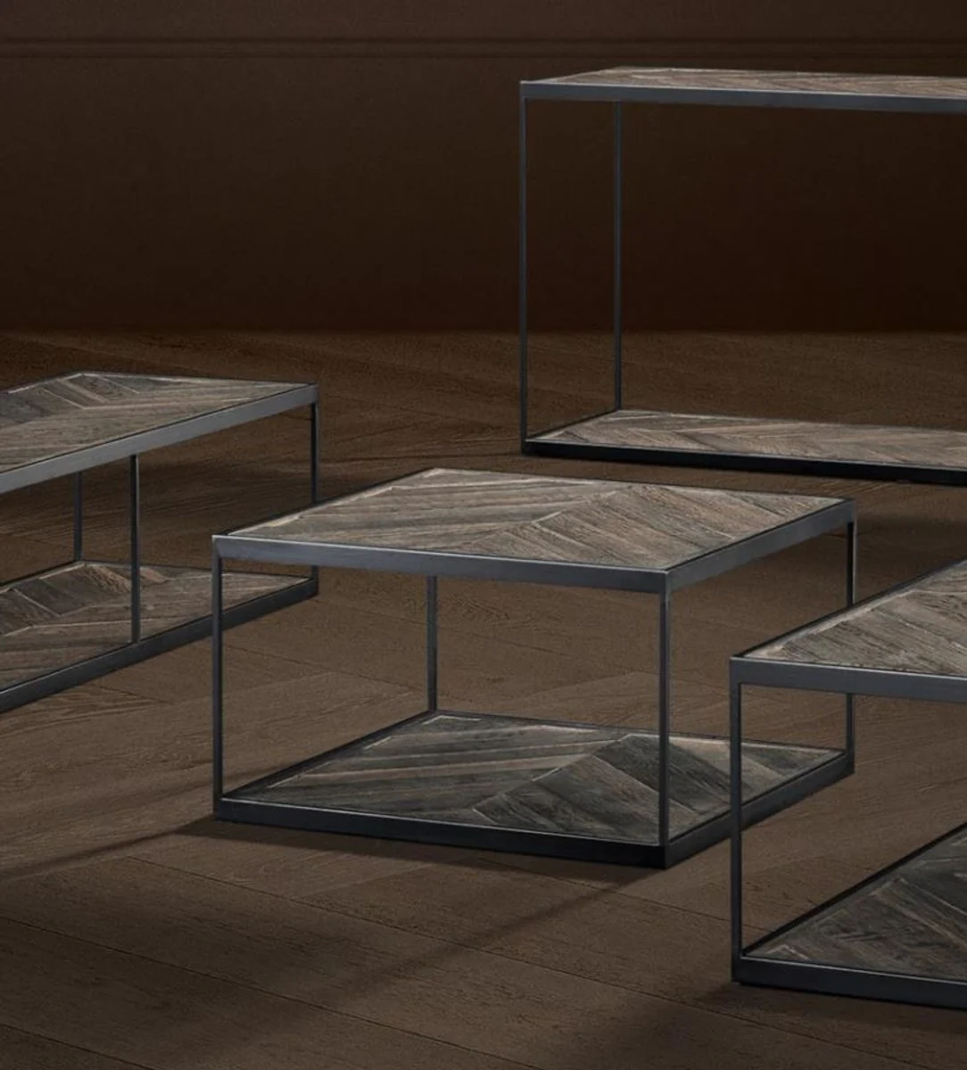 Designer Beistelltisch aus verzinktem Stahl und verwittertem Eichenholz - Luxus Kollektion