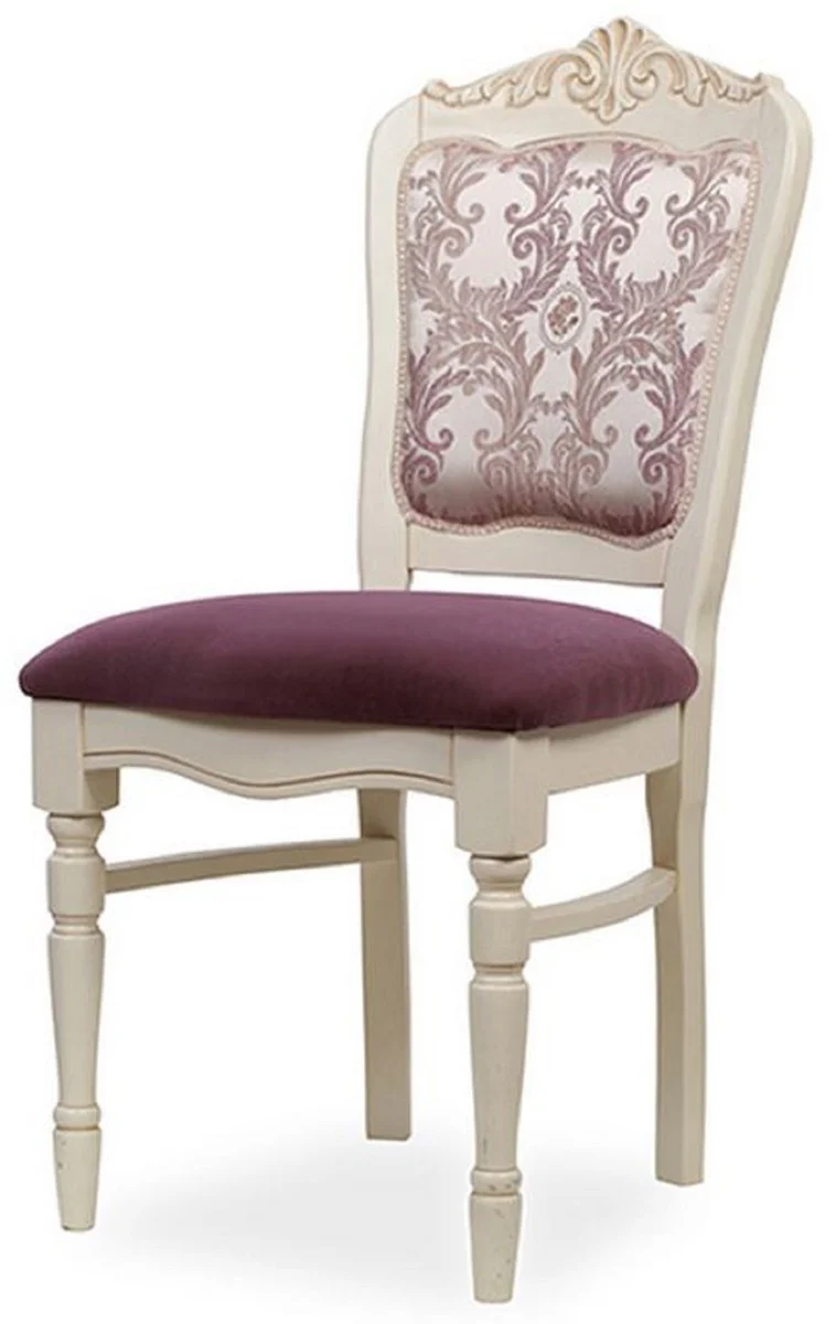 Luxus Barock Esszimmer Stuhl Lila / Creme H. 104 cm - Barock Esszimmer Möbel