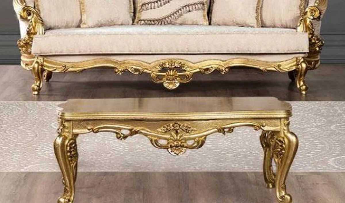 Luxus Barock Couchtisch Gold - Prunkvoller Massivholz Wohnzimmertisch im Barockstil - Barock Wohnzimmer & Hotel Möbel - Edel & Prunkvoll