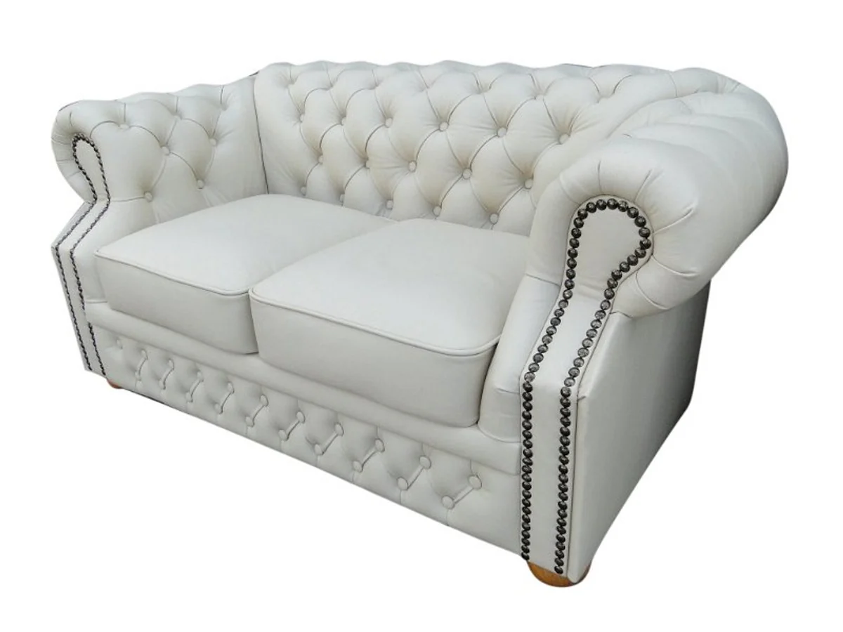 Echtleder 2er Sofa Weiß 160 x 90 x H. 78 cm - Chesterfield Möbel