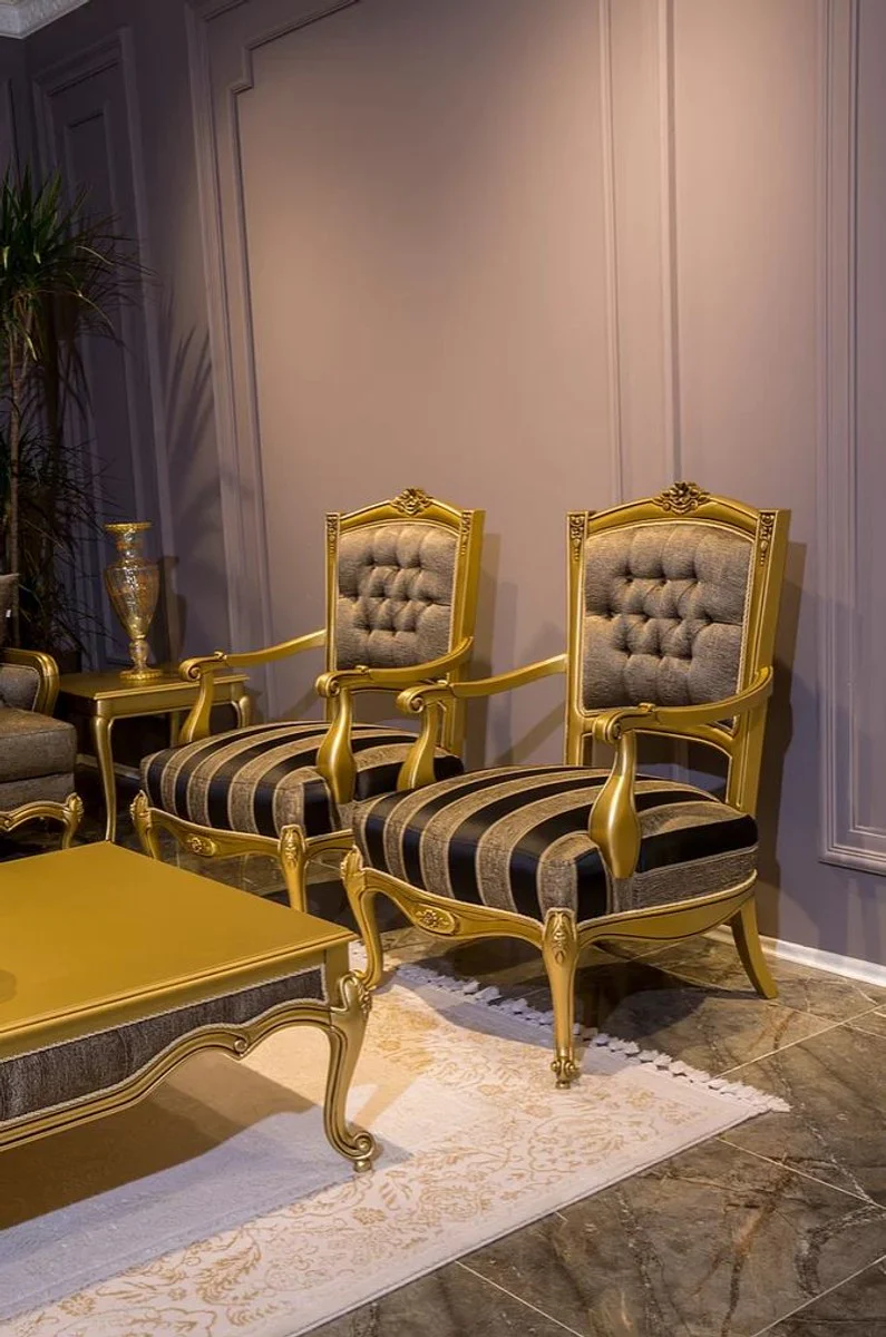 Luxus Barock Couchtisch Gold / Grau 126 x 91 x H. 42 cm - Edler Massivholz Wohnzimmertisch im Barockstil - Barock Wohnzimmer Möbel