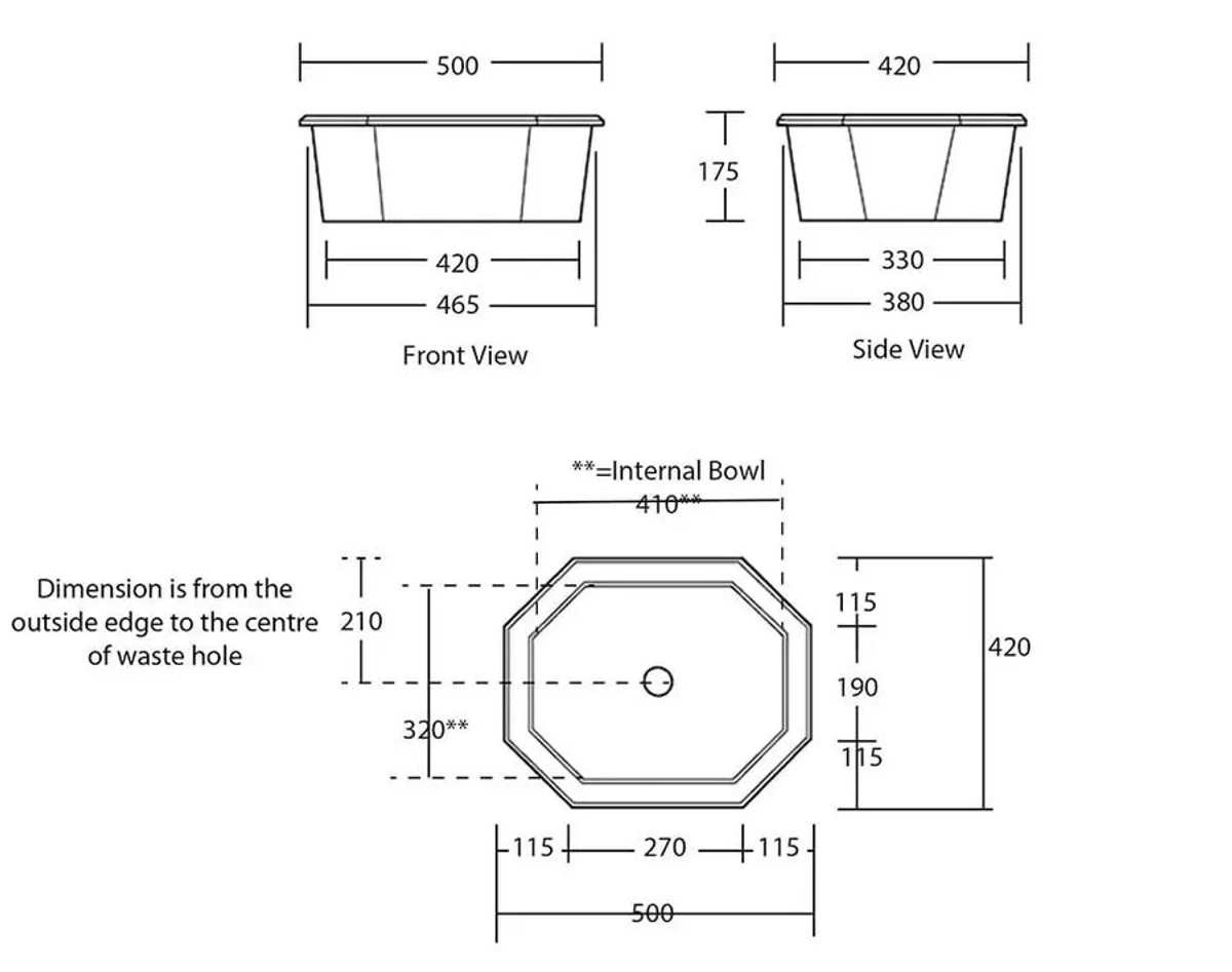 Luxus Einsatz Waschbecken Weiß 50 x 41,5 x H. 17.5 cm - Keramik Waschbecken zum Einsetzen - Luxus Qualität - Jugendstil Art Deco