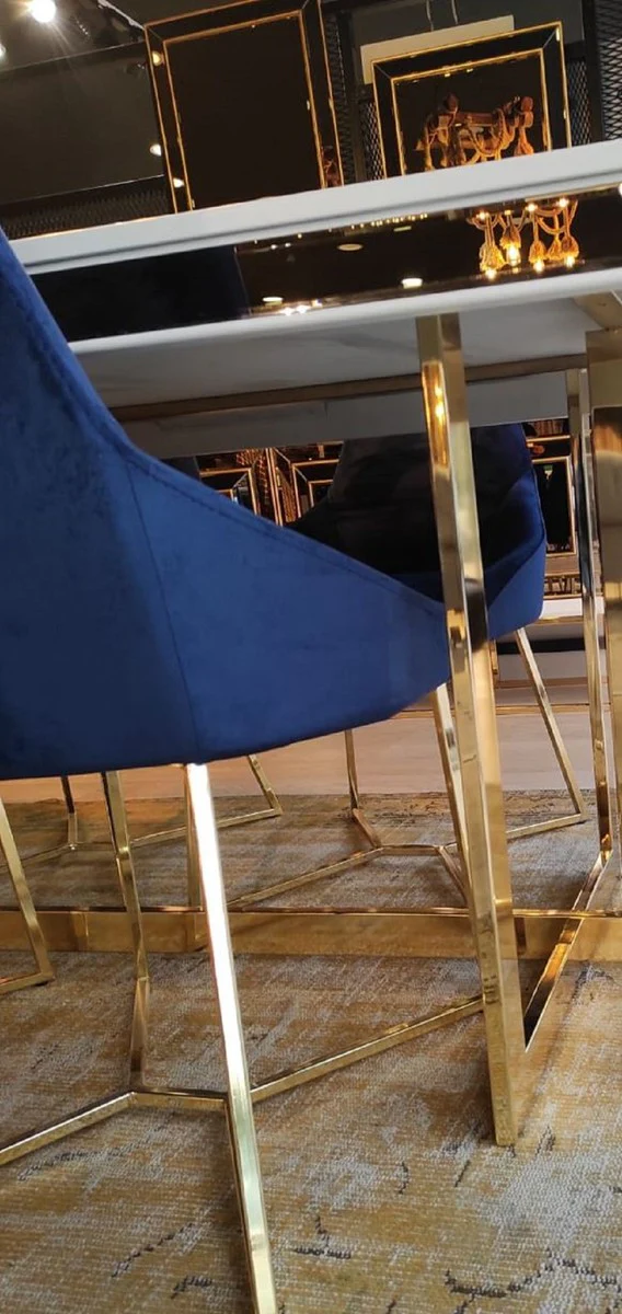 Luxus Esszimmerstuhl 6er Set Blau / Gold 54 x 53 x H. 98 cm - Luxus Küchen Stühle - Esszimmer Möbel - Küchen Möbel - Luxus Möbel - Luxus Einrichtung - Esszimmer Einrichtung