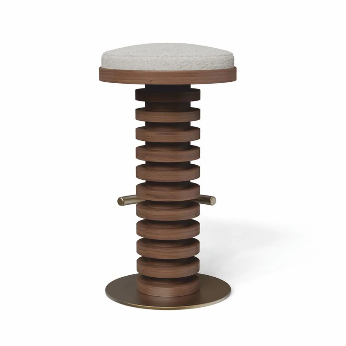 Luxus Massivholz Barhocker Braun / Creme / Messing H. 75 cm - Premium Qualität