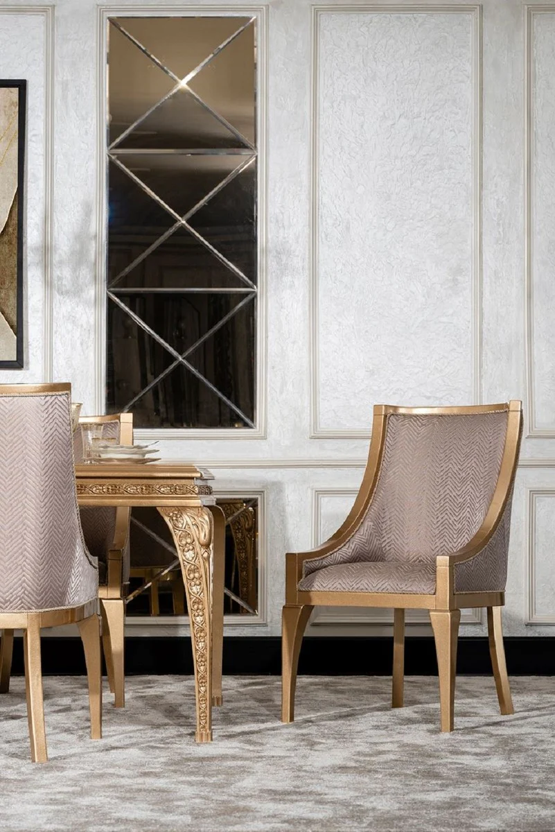 Luxus Barock Esszimmer Stuhl 4er Set Grau / Gold - Barockstil Küchen Stühle - Prunkvolle Luxus Esszimmer Möbel im Barockstil - Barock Esszimmer Möbel - Edel & Prunkvoll