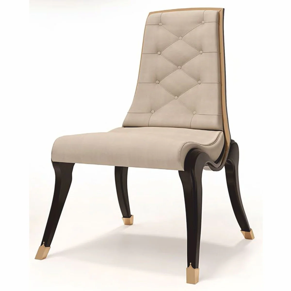 Luxus Leder Esszimmer Stuhl Beige / Schwarz / Bronze - Made in Italy