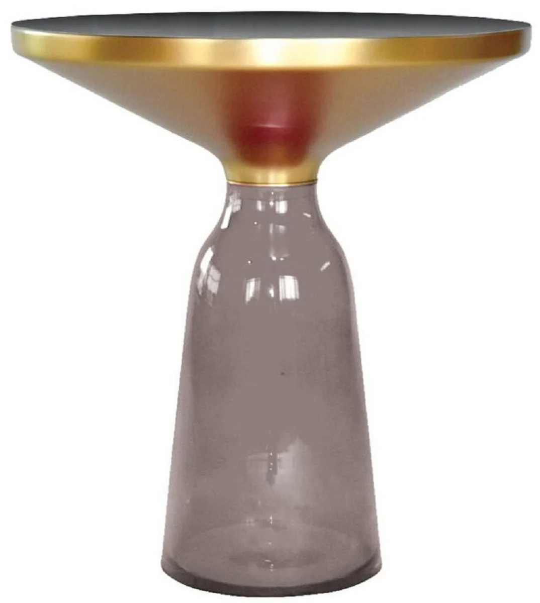 Luxus Beistelltisch Schwarz / Grau / Gold Ø 50 x H. 53 cm - Runder Glas Tisch - Moderne Wohnzimmer Möbel