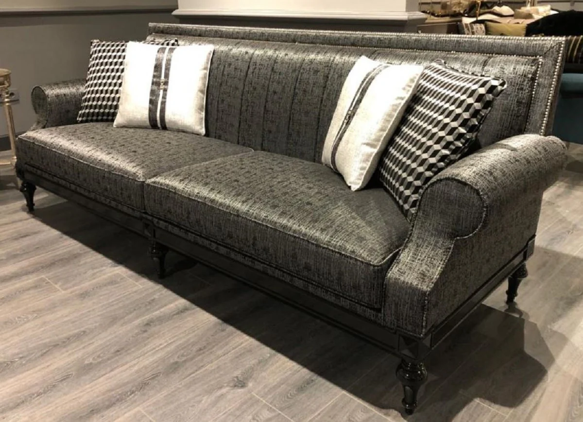 Luxus Barock Sofa Silber / Schwarz - Edles Wohnzimmer Sofa im Barockstil - Barock Wohnzimmer Möbel
