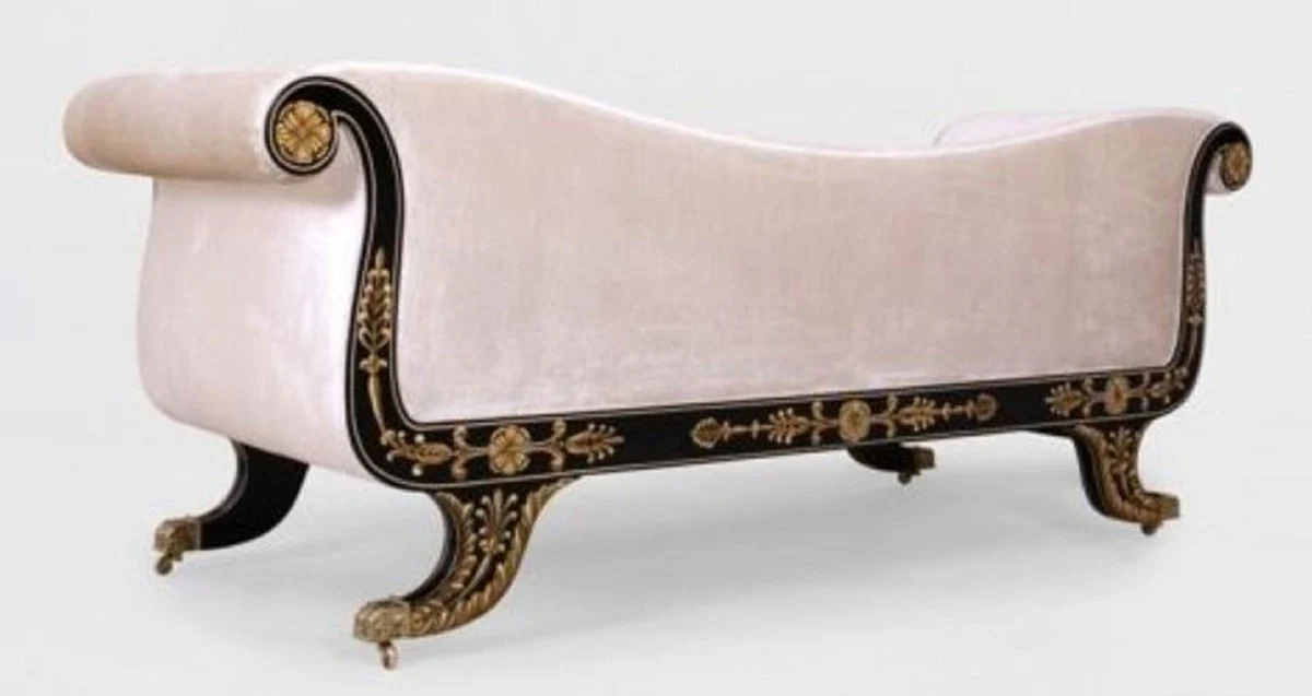 Luxus Barock Sofa Weiß / Schwarz / Gold - Prunkvolles Wohnzimmer Sofa mit Rollen - Barockstil Wohnzimmer Möbel - Luxus Möbel im Barockstil - Barock Wohnzimmer Einrichtung