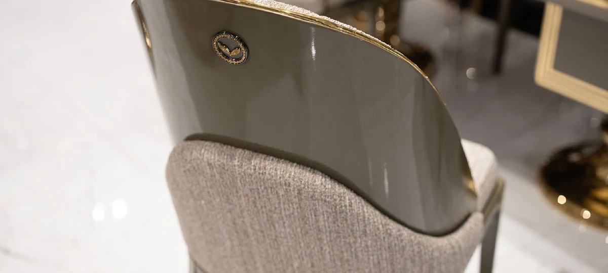 Luxus Esszimmer Stuhl 6er Set Grau / Gold - Luxus Küchenstühle - Esszimmer Möbel - Restaurant Möbel - Luxus Möbel