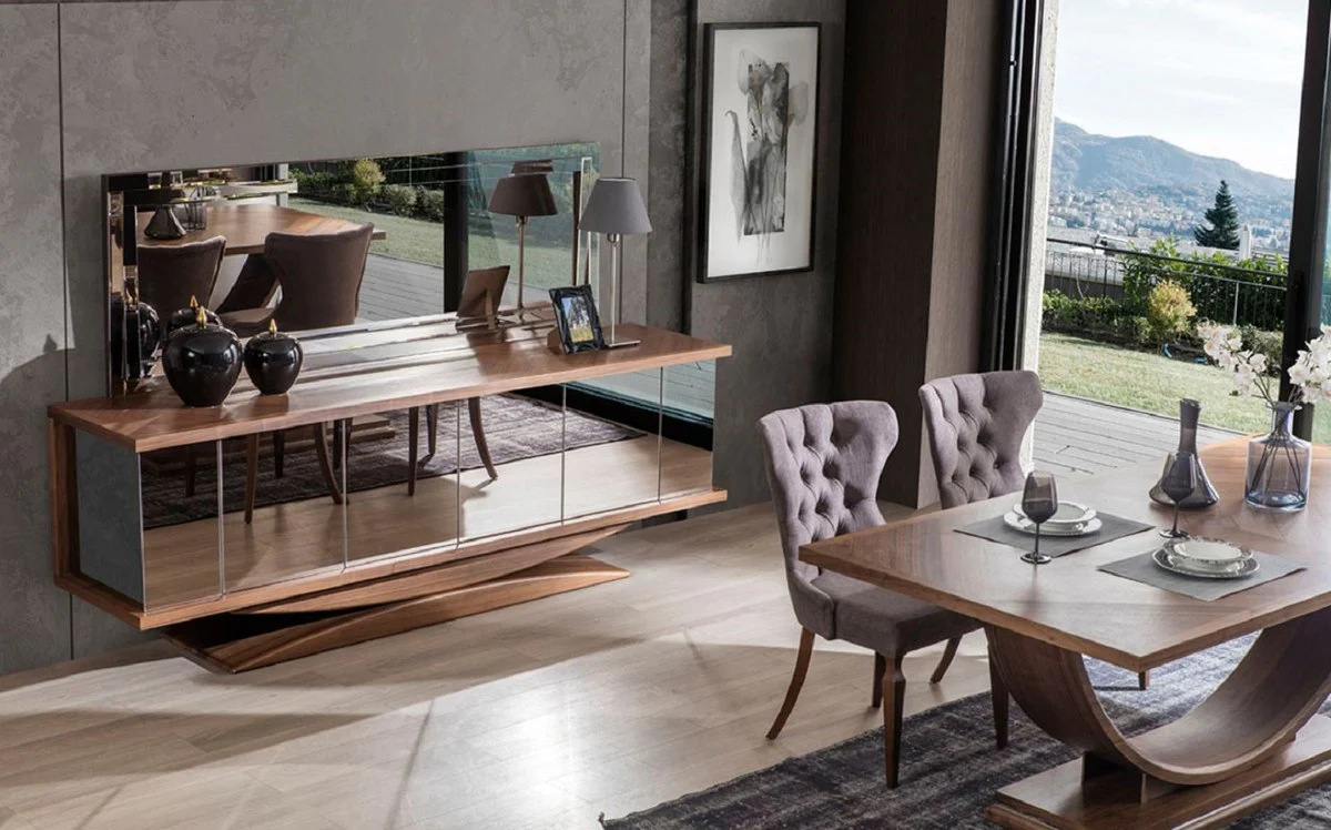 Luxus Esstisch Braun 220 x 103 x H. 76 cm - Moderner Massivholz Küchentisch - Luxus Massivholz Esszimmer Möbel