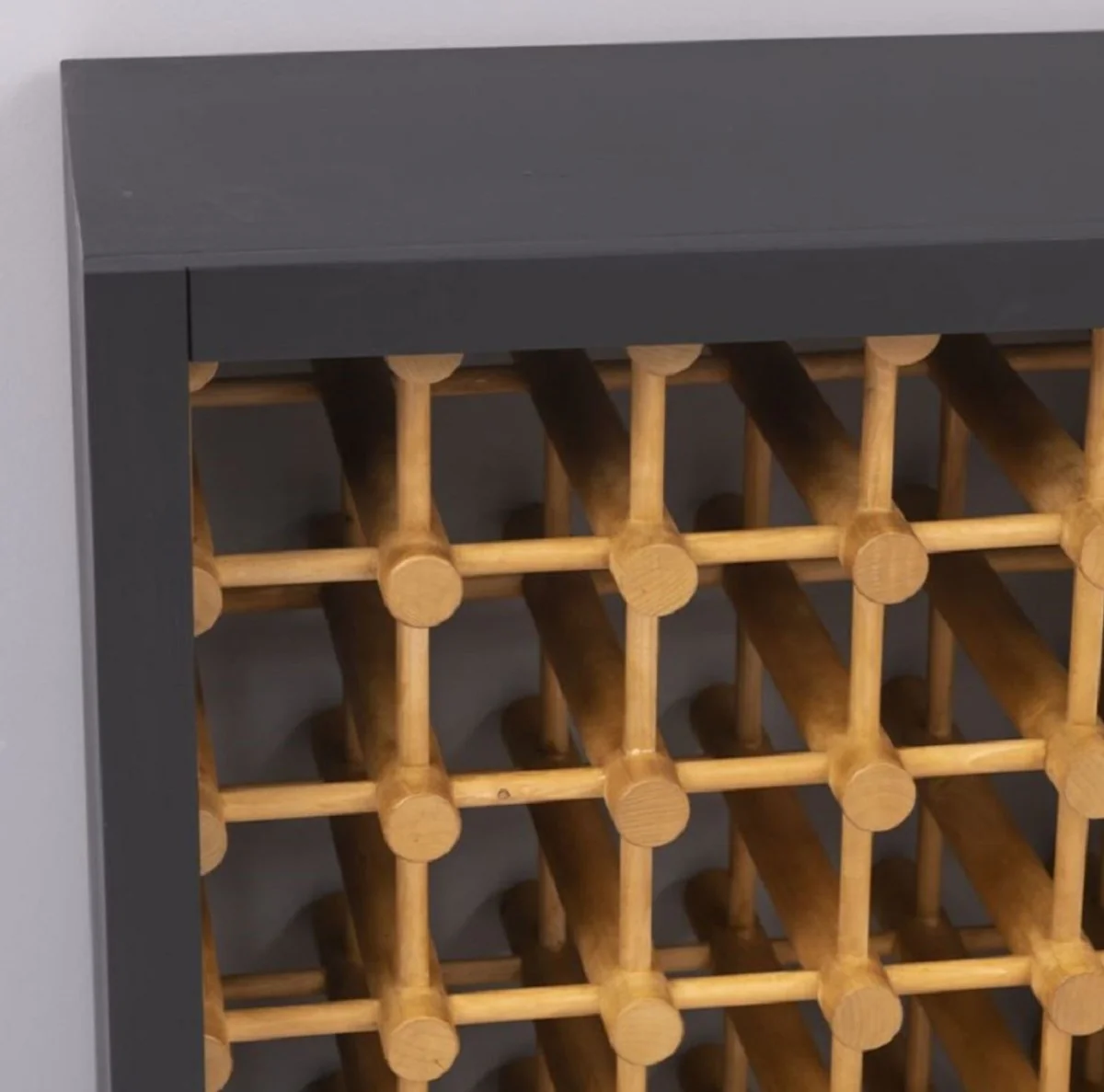 Landhausstil Massivholz Weinschrank Schwarz / Naturfarben 68 x 35 x H. 68 cm - Massivholz Weinregal im Landhausstil - Massivholz Bar Möbel - Landhausstil Bar Möbel