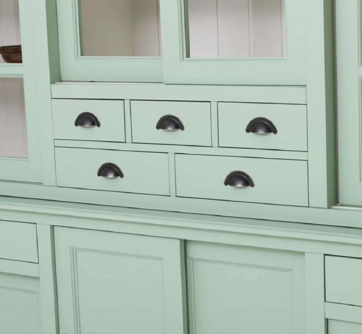 Landhausstil Esszimmerschrank Mintgrün / Weiß 280 x 55 x H. 225 cm - Massivholz Küchenschrank - Esszimmer Möbel im Landhausstil - Landhausstil Esszimmer Einrichtung