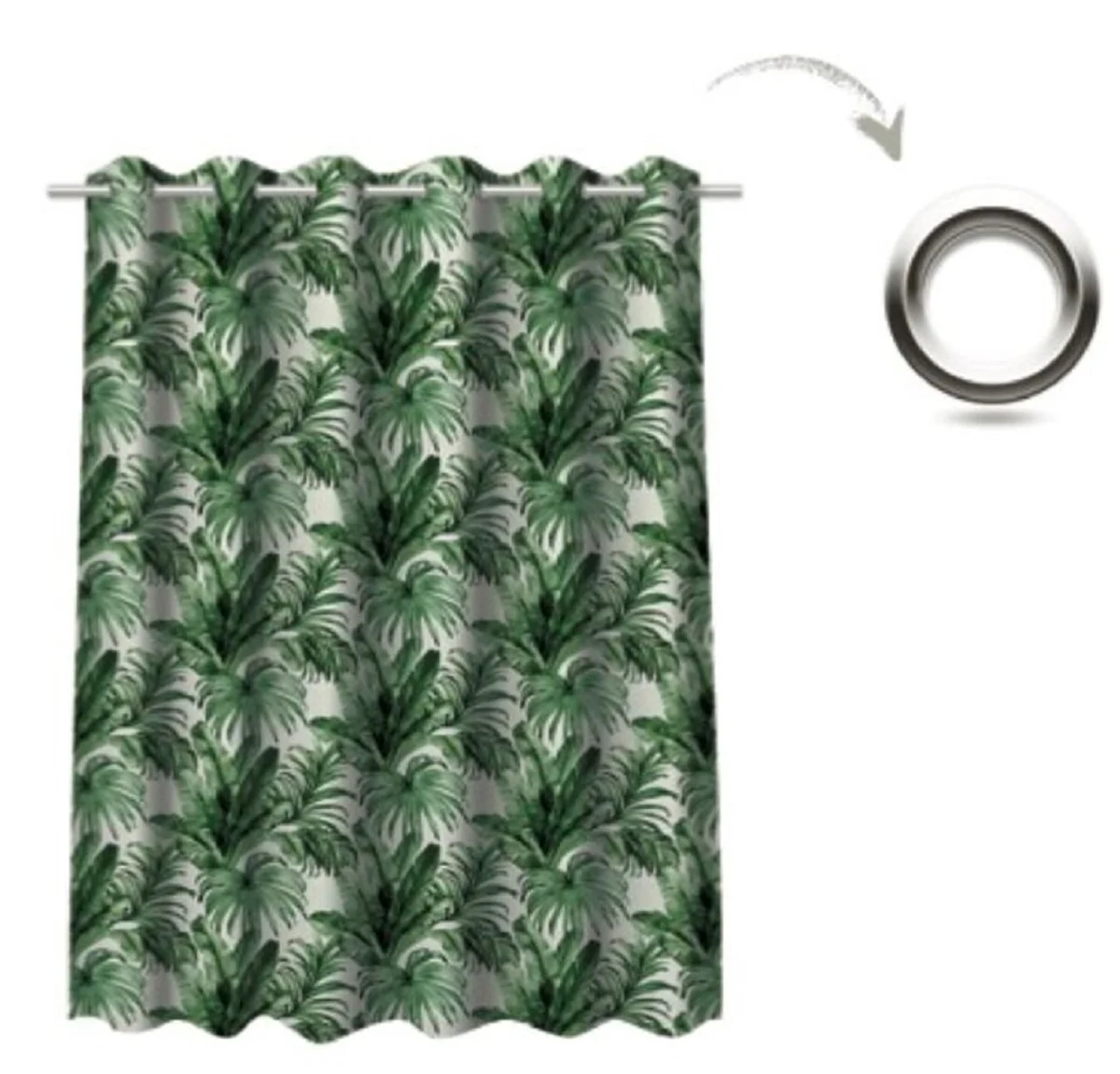 Luxus Vorhang Set Palmenblätter Weiß / Grün 250 x H. 290 cm - Bedruckte Leinen & Samt Vorhänge - Ösenvorhänge - Schiebevorhänge - Luxus Kollektion