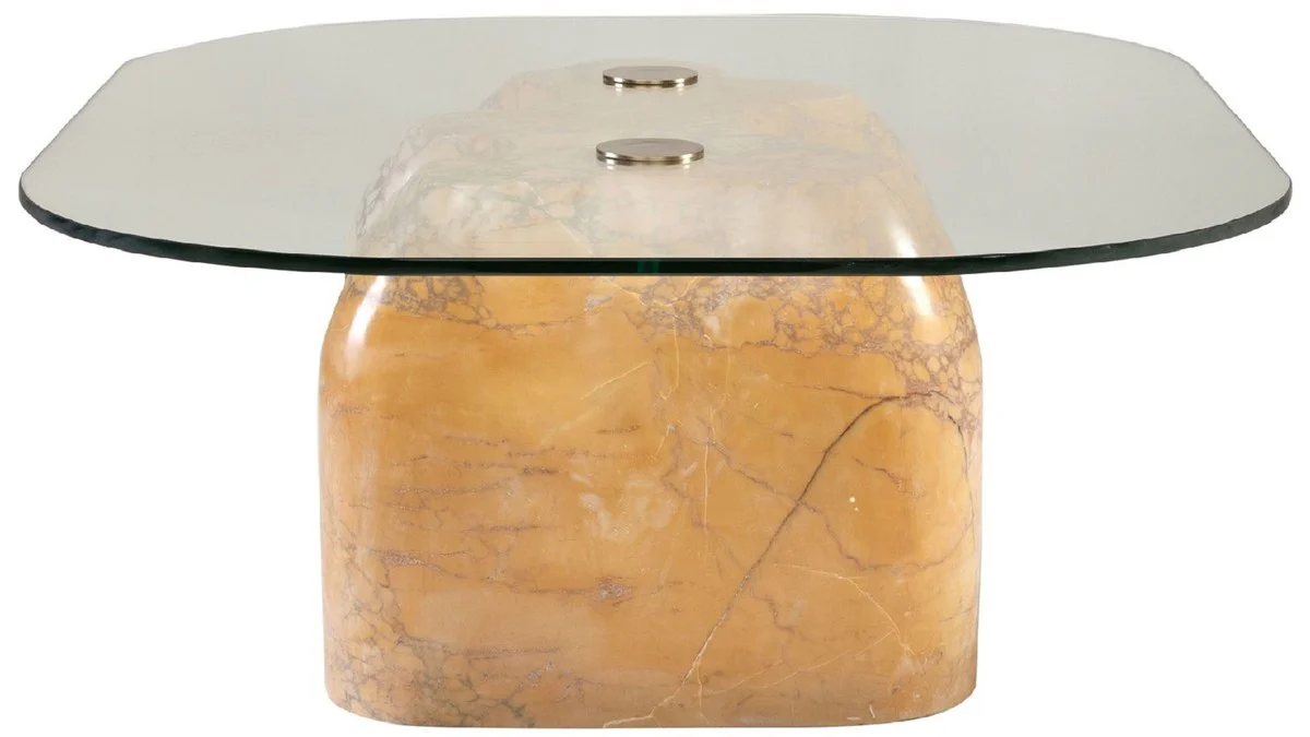 Luxus Marmor Couchtisch mit Glasplatte Beige-Lila 106,5 cm