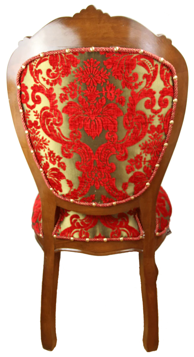 Luxus Barock Esszimmer Stuhl Rot / Gold / Braun Antik Look 54 x 57 x H. 107 cm - Luxus Hotel Möbel - Made in Italy