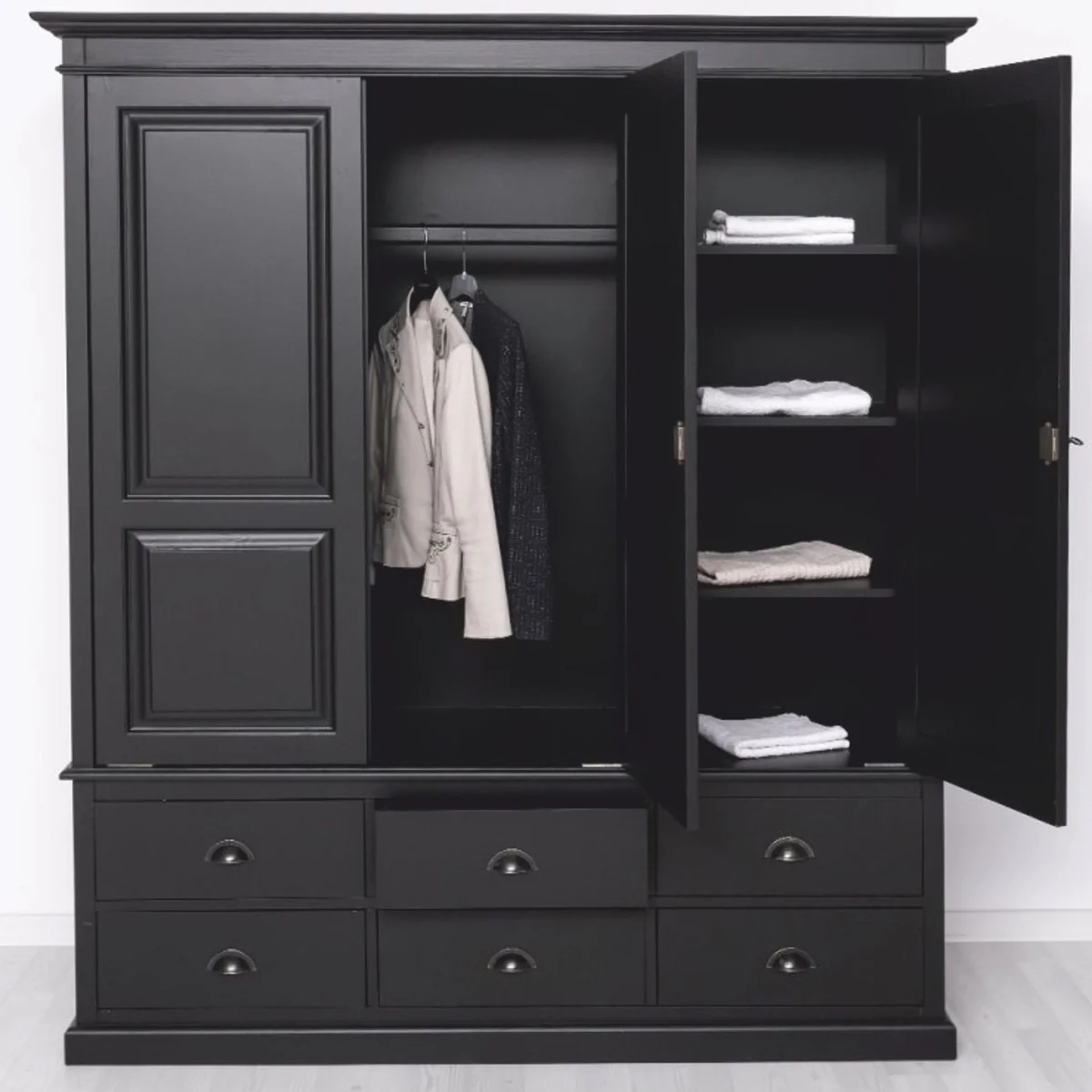 Landhausstil Schlafzimmer Schrank Schwarz 174 cm - Schlafzimmer Möbel