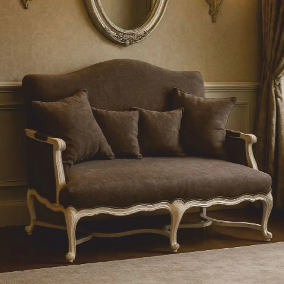 Luxus Barock Sofa Dunkelbraun / Weiß 150 cm - Barock Wohnzimmer Möbel