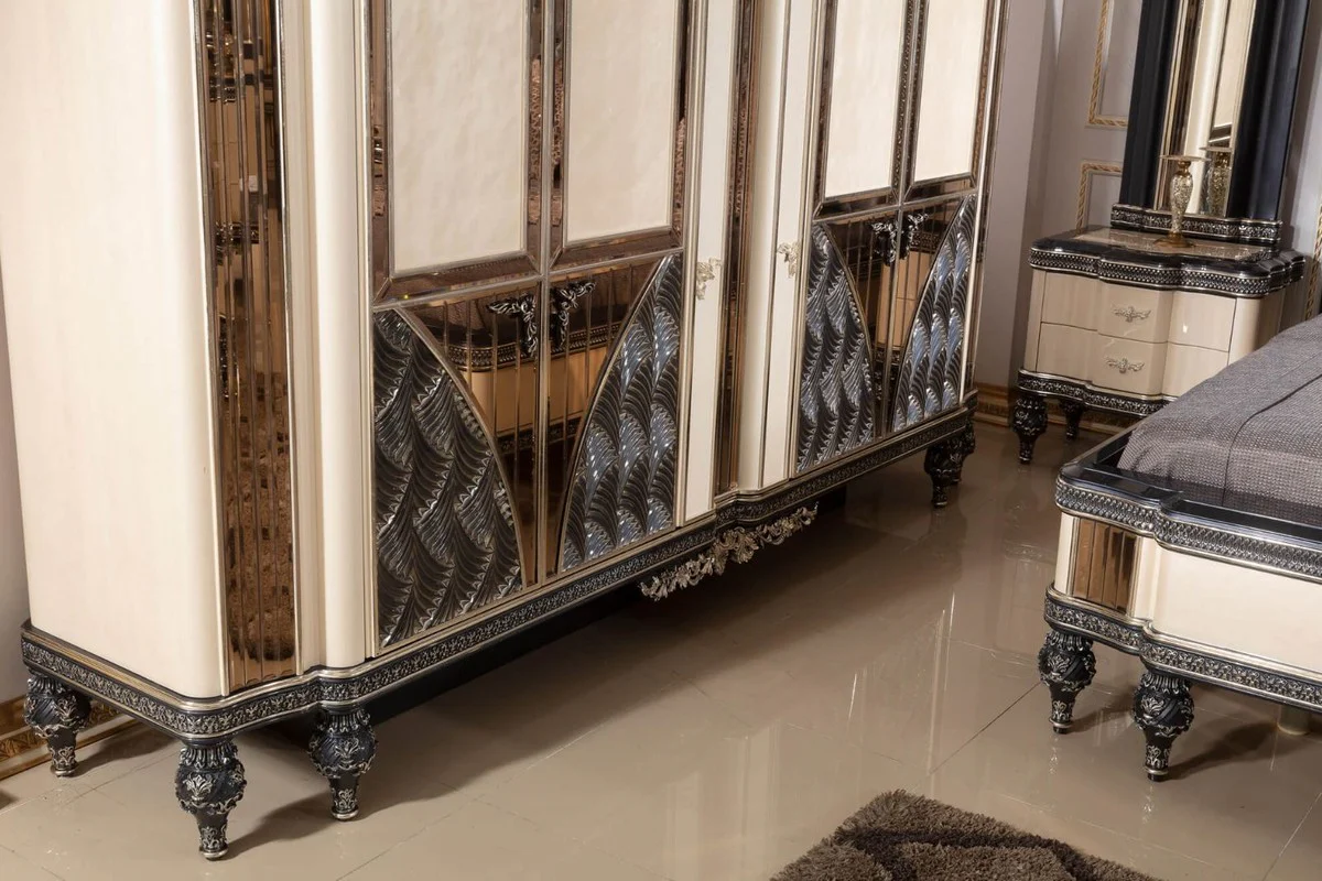 Luxus Barock Schlafzimmerschrank Beige / Schwarz / Gold - Prunkvoller Massivholz Kleiderschrank im Barockstil - Barock Schlafzimmer & Hotel Möbel - Edel & Prunkvoll