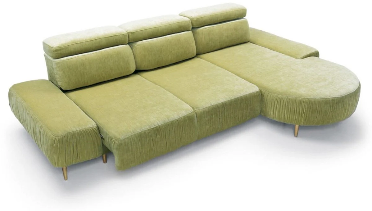 Luxus Ecksofa Grün / Messing 294 x 105-182 x H. 83-97 cm - Wohnzimmer Sofa mit 3 verstellbaren Kopfstützen und elektrisch verstellbarer Sitzfläche - Luxus Wohnzimmer Möbel
