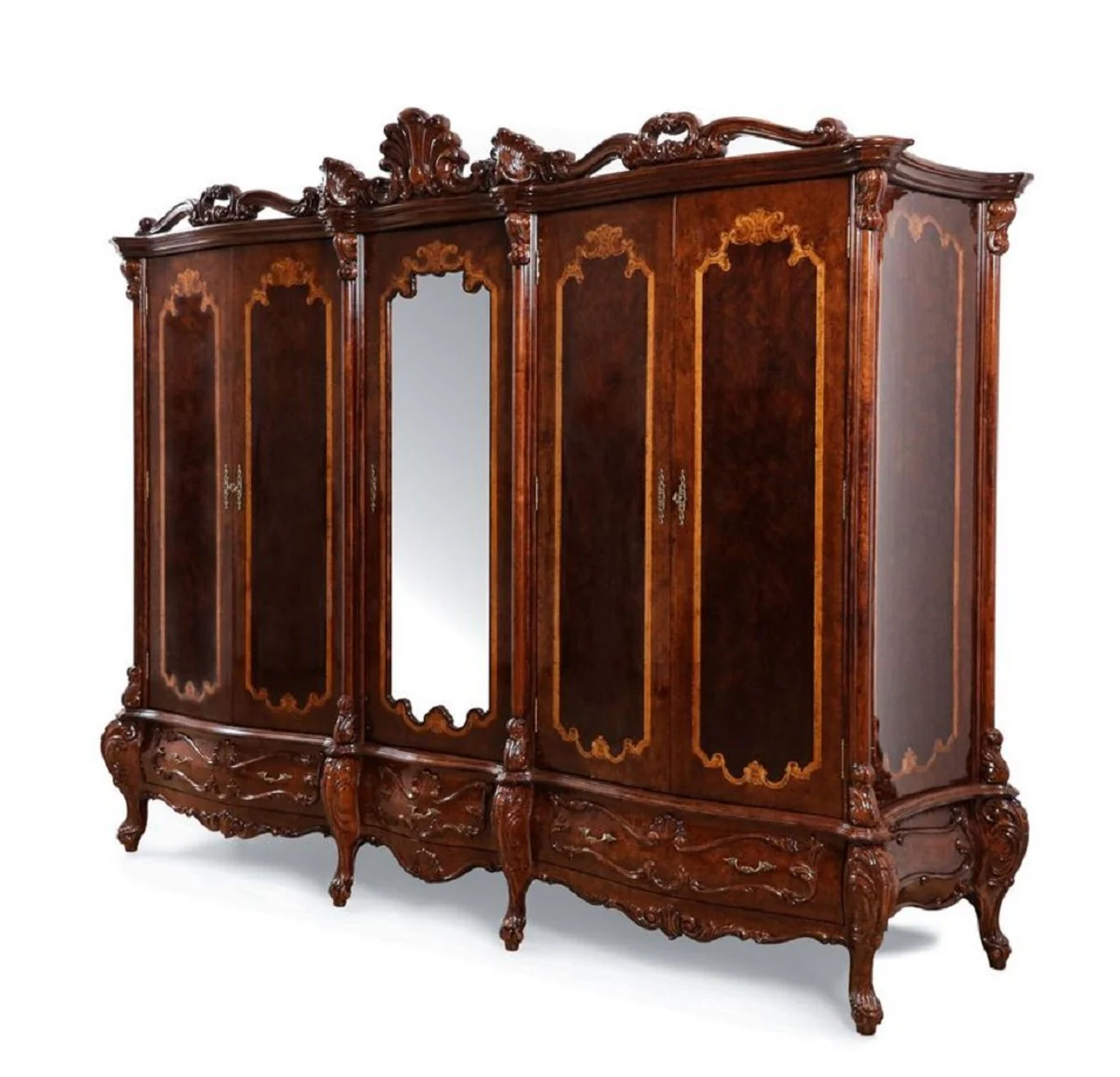 Luxus Barock Schlafzimmer Schrank mit 5 Türen Braun 305 cm - Barock Möbel