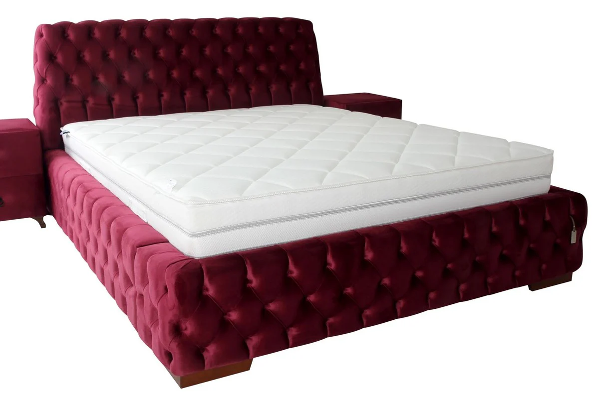 Luxus Chesterfield Doppelbett Rosa / Braun - Verschiedene Größen - Modernes Bett mit Matratze - Chesterfield Schlafzimmer Möbel